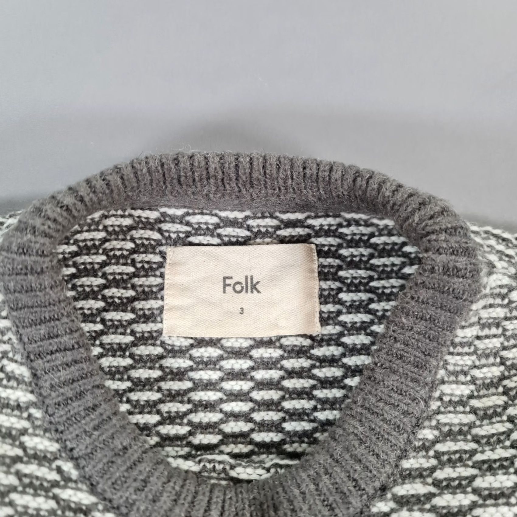 Folk Folk Mens Jumper Grey Medium 3 Textured Chunky Knit Wool Blend Crew Sweater Size US M / EU 48-50 / 2 - 4 Thumbnail