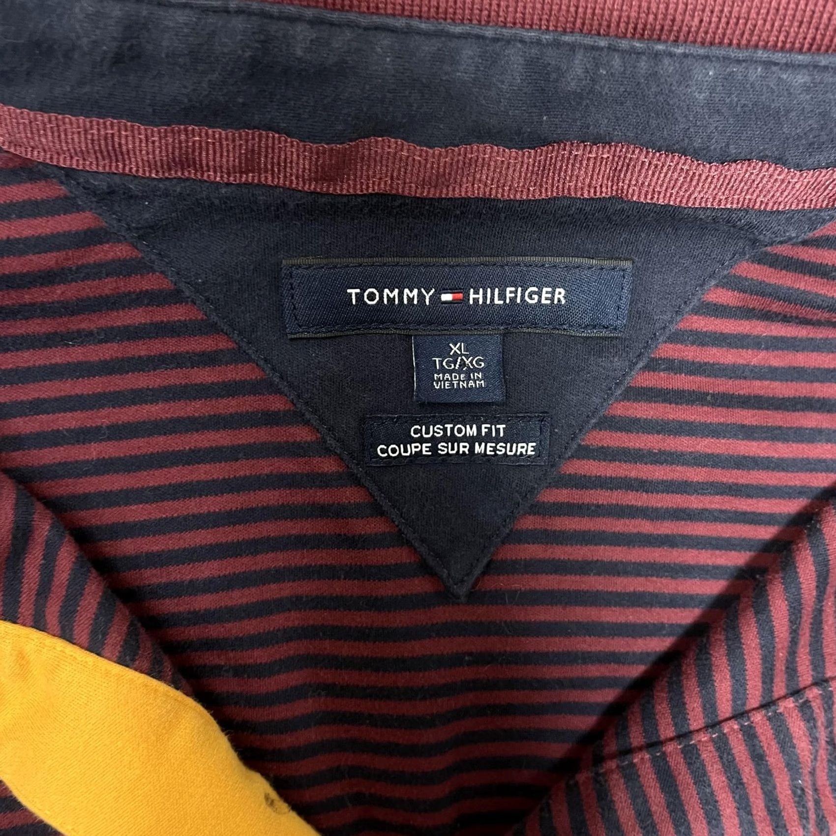 Tommy Hilfiger Tommy Hilfiger Polo Shirt Mens XL Red Stripe Long Sleeve Custom Fit Casual Knit Size US XL / EU 56 / 4 - 2 Thumbnail