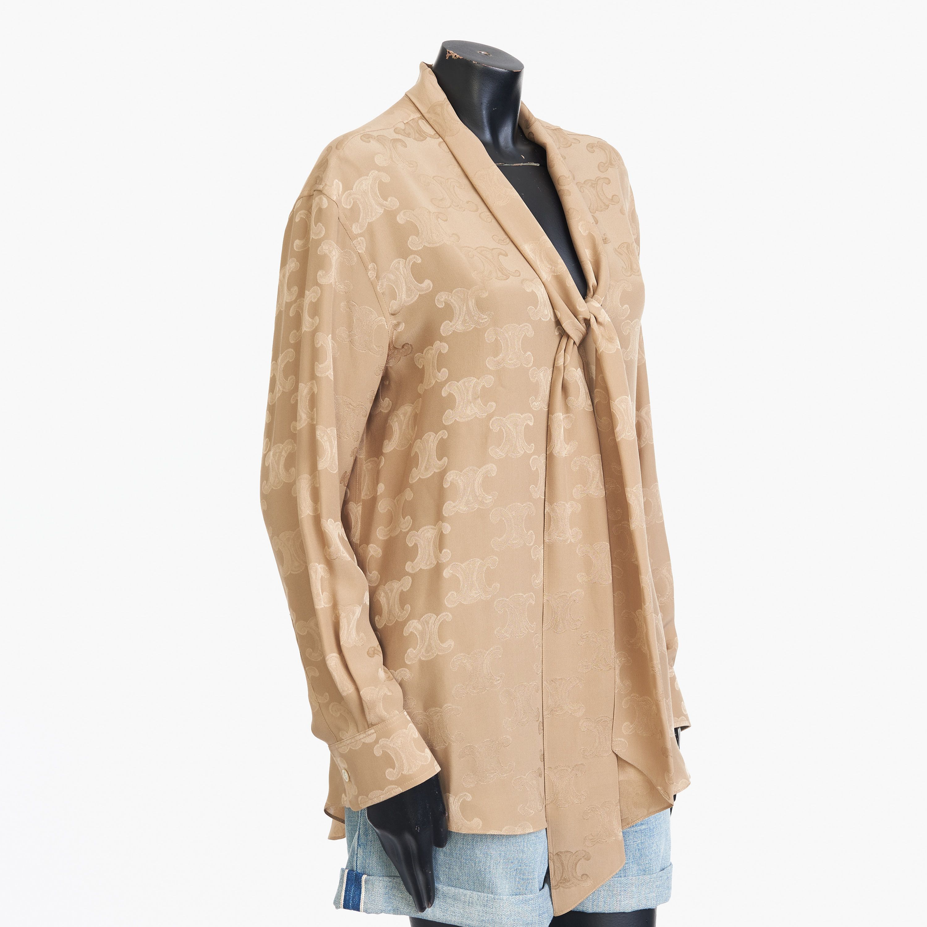Celine Triompe Lavallière Shirt In Mordore Shiny Matte Silk Size L / US 10 / IT 46 - 8 Thumbnail