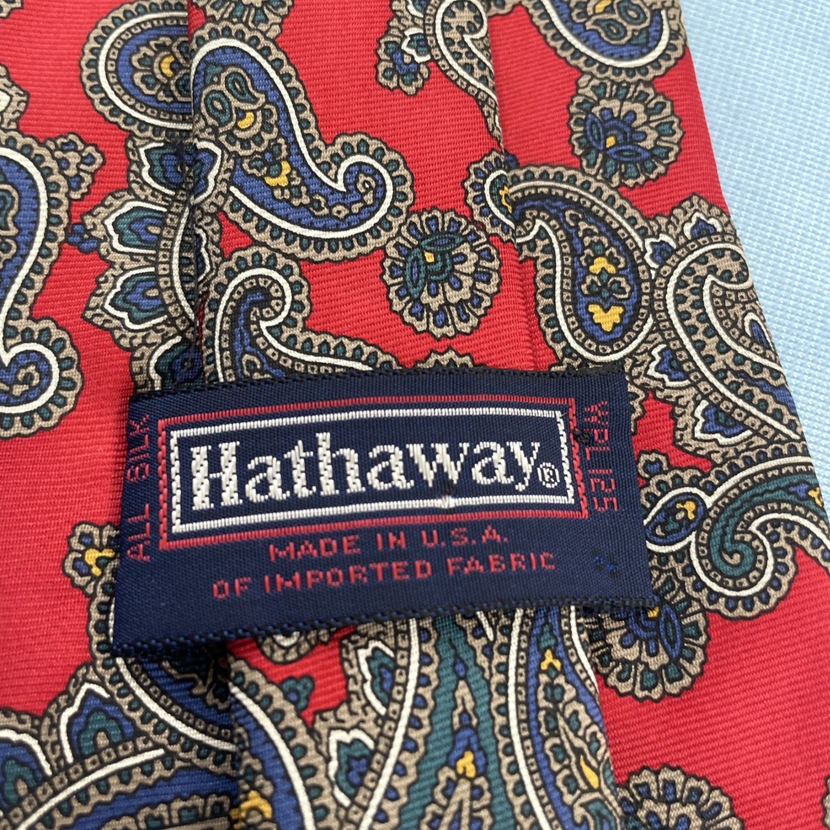 Vintage Hathaway Tie Men vtg 80s Silk Italy Western Double Paisley Red NeckTie 3.5x57 Size ONE SIZE - 4 Thumbnail
