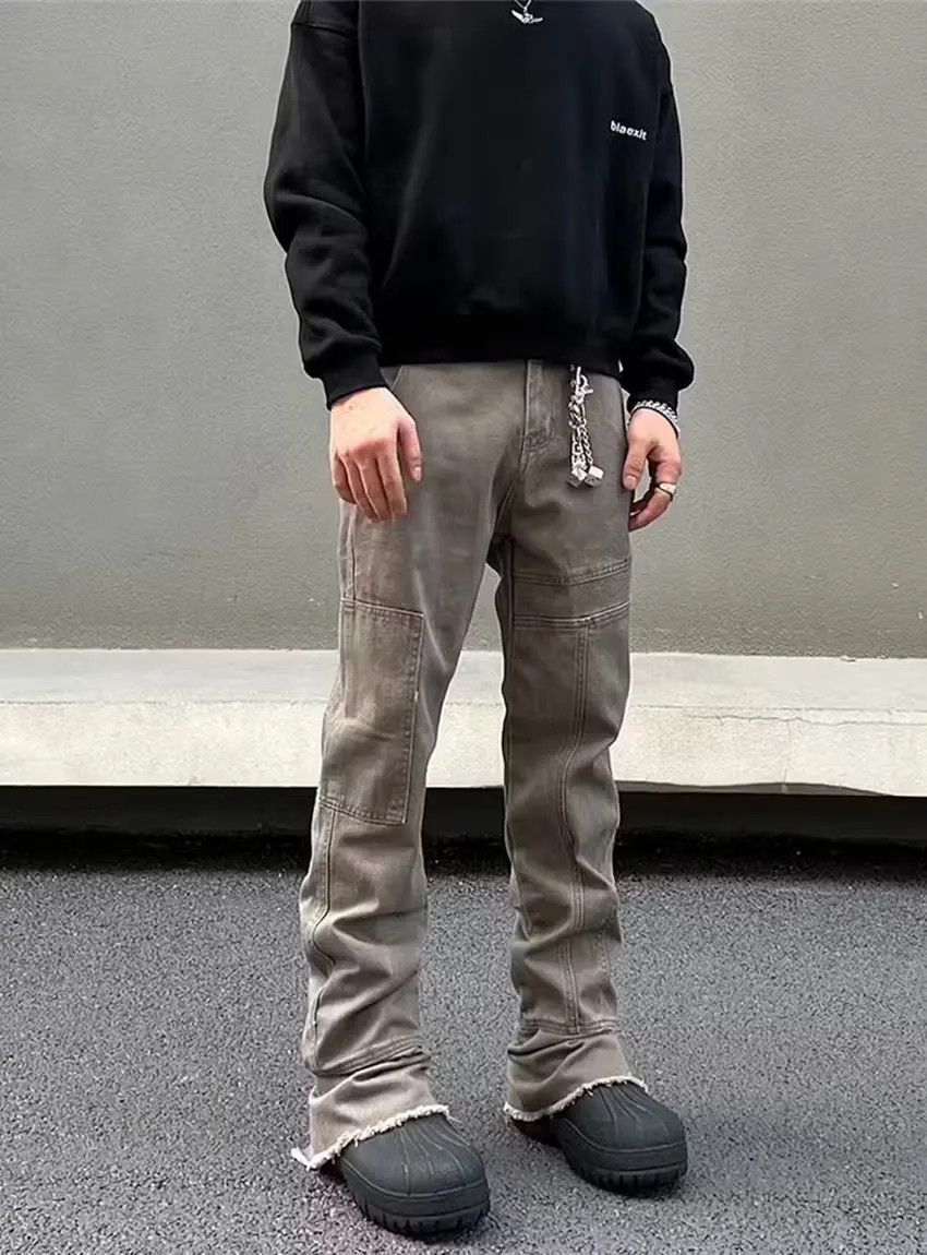 Designer × Japanese Brand Khaki Flared Jeans Y2K Patchwork Size US 30 / EU 46 - 3 Thumbnail
