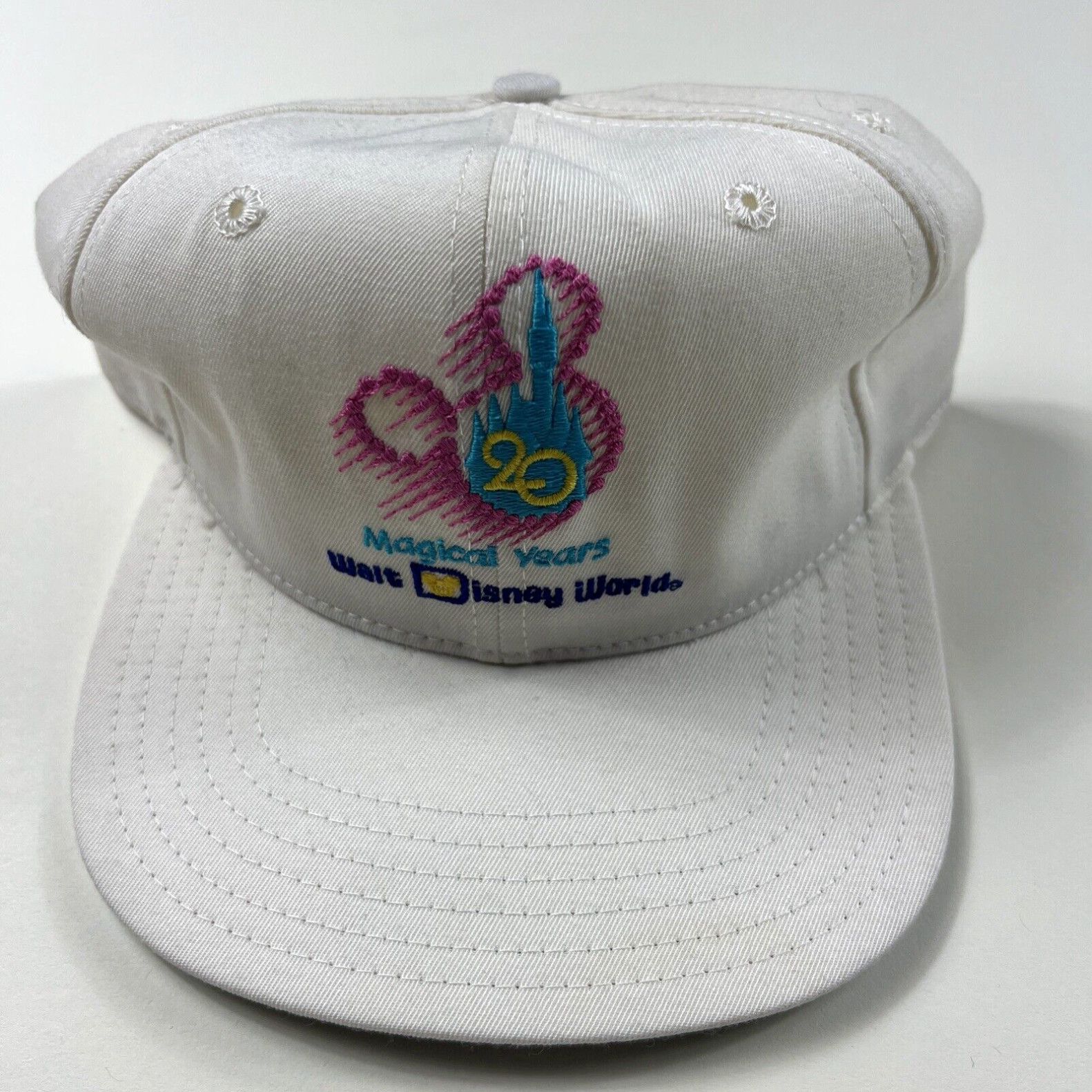 Disney VINTAGE Disney Hat Cap Snap Back White Pink 20th Anniversary ...