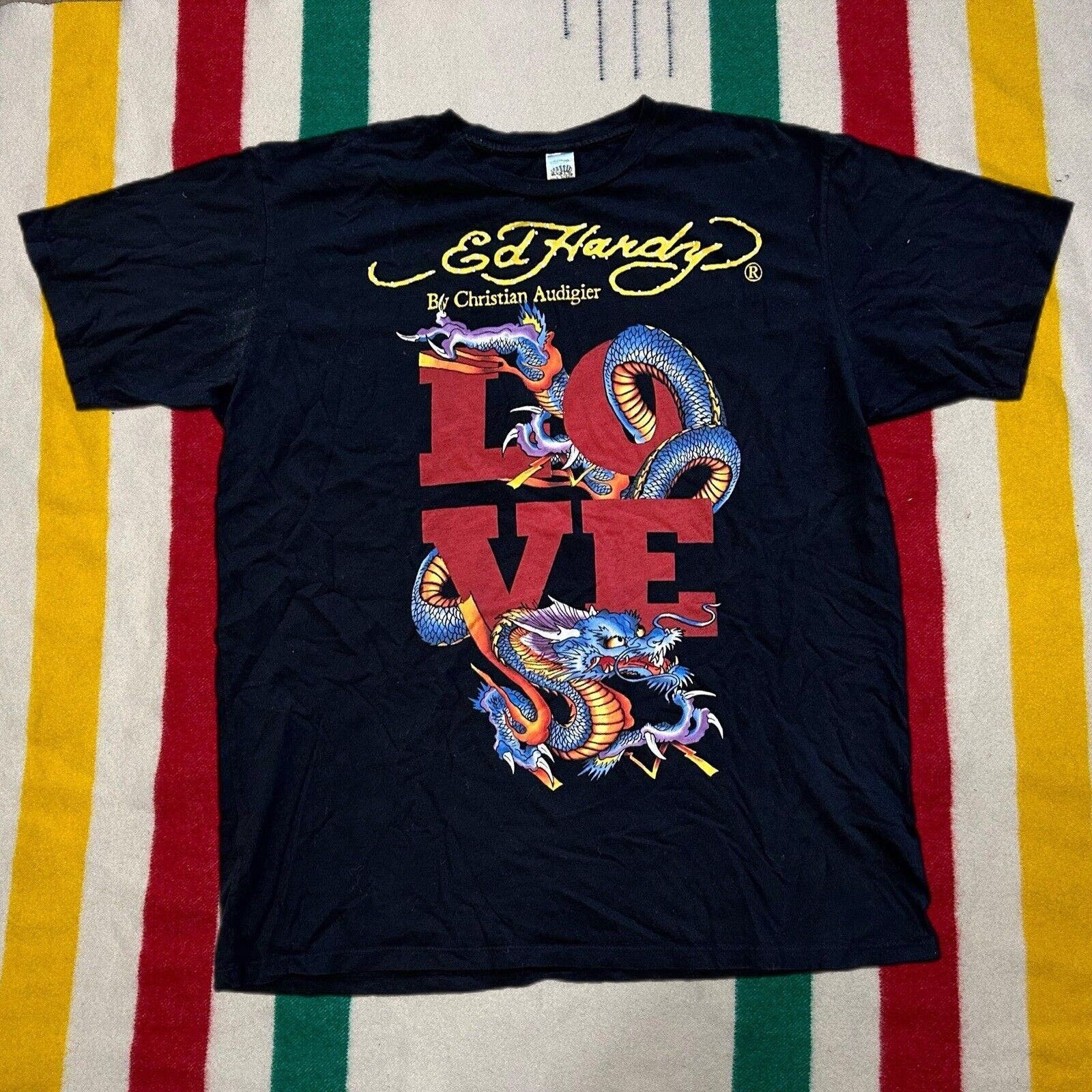 image of Vintage Ed Hardy Shirt Men’S Love Tattoo Audigier in Black, Men's (Size 2XL)