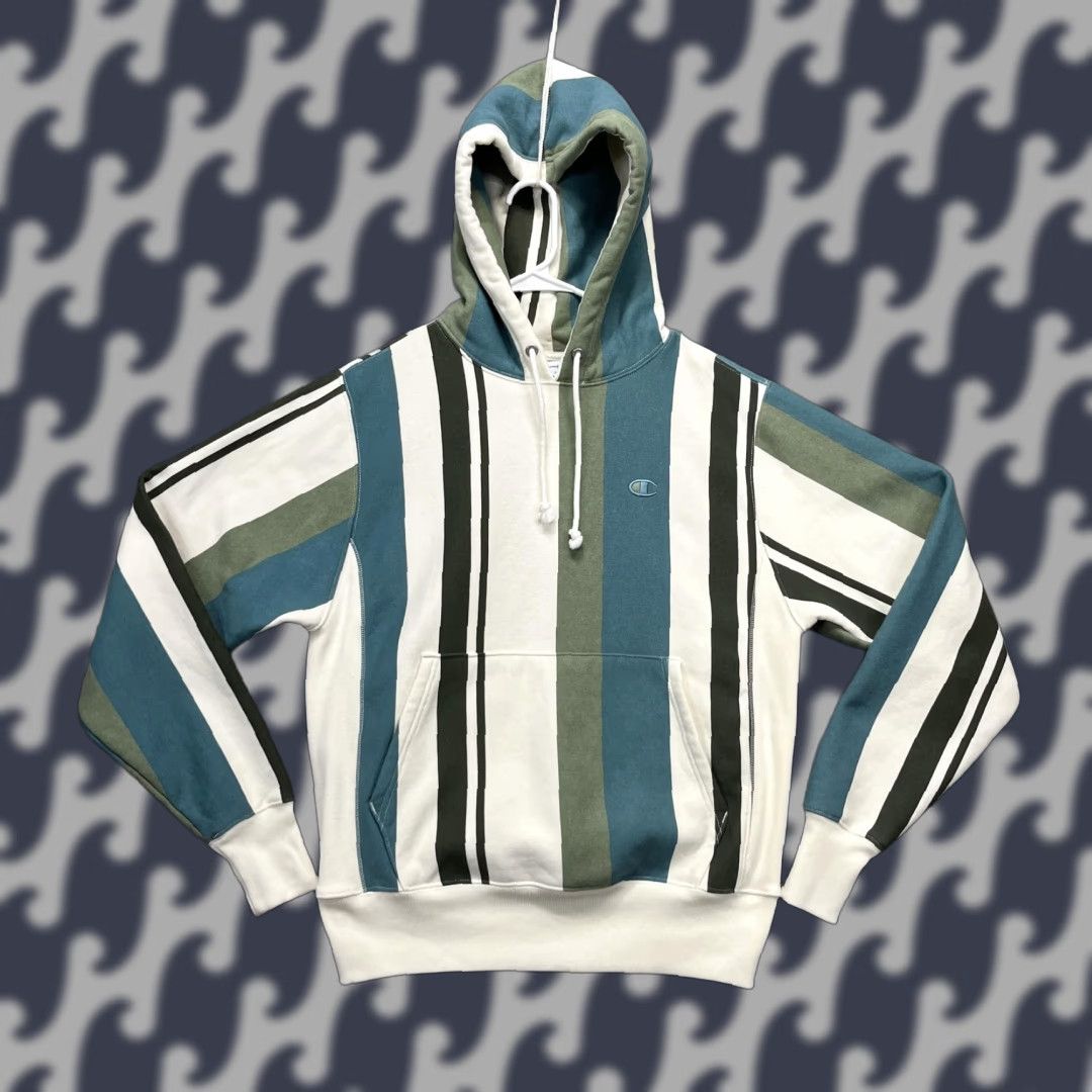 Champion Champion Reverse Weave Hoodie Mens Small Green Striped Pullover Heavyweight Size US S / EU 44-46 / 1 - 1 Thumbnail