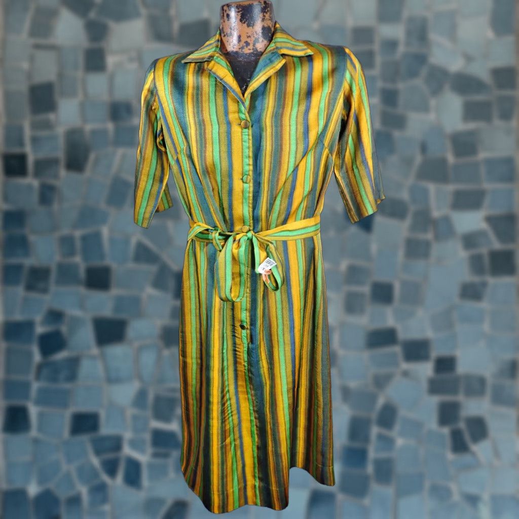 Vintage Vintage Peggy Lou California 50s 60s Dress Womens Midi Belted A-Line Retro Green Gold Brown Teal Mid Century Size M / US 6-8 / IT 42-44 - 1 Thumbnail