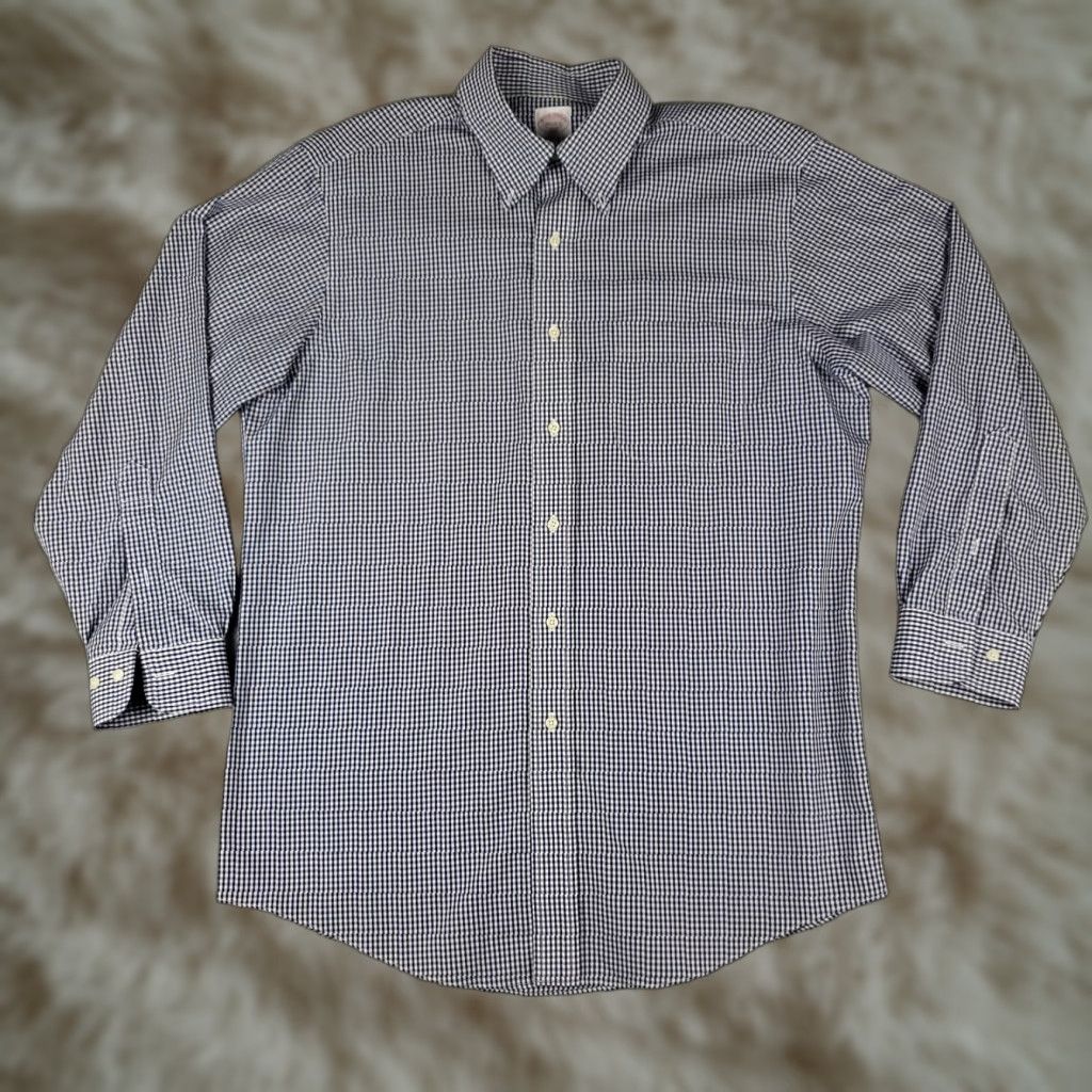 Brooks Brothers Brooks Brothers Shirt Mens 15.5 Blue Check Dress Button Up Long Sleeve Size 42R - 1 Thumbnail