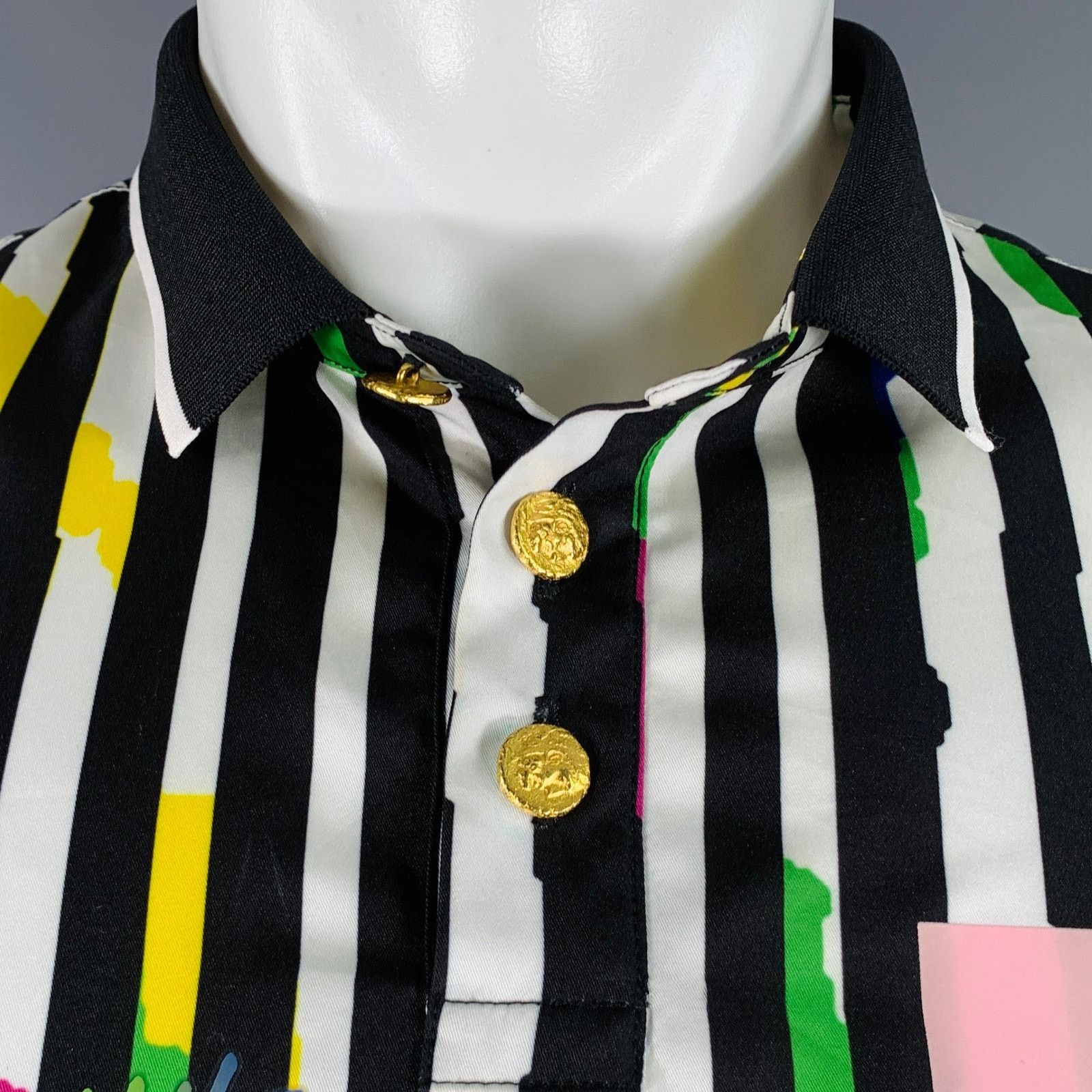 Sankuanz Size M Black White Multi Color Stripe Long Sleeve Shirt Size US M / EU 48-50 / 2 - 2 Thumbnail
