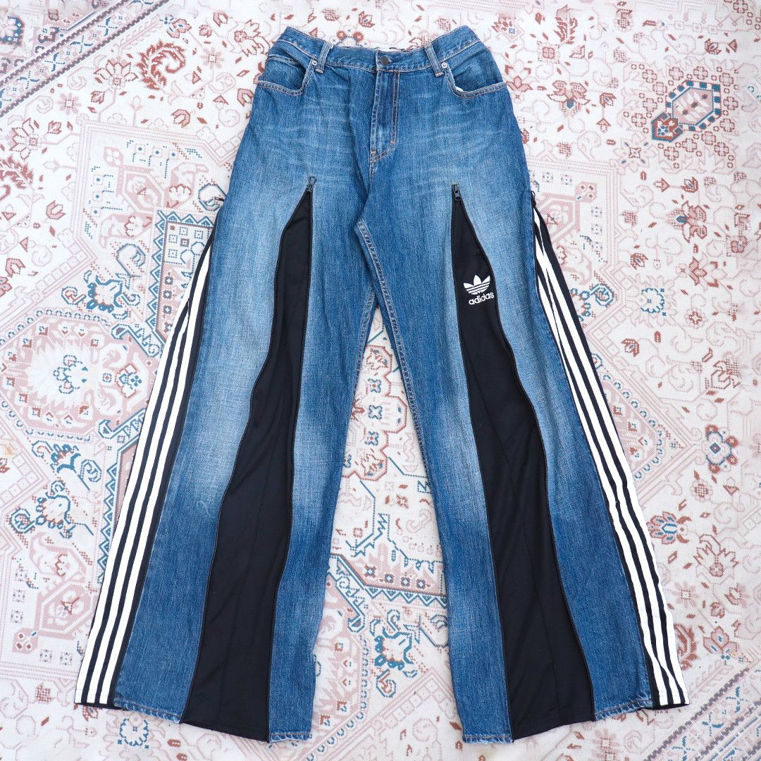 Adidas Gap Reworked Gap Adidas Baggy Jeans Trackpant Black Blue Denim Grailed