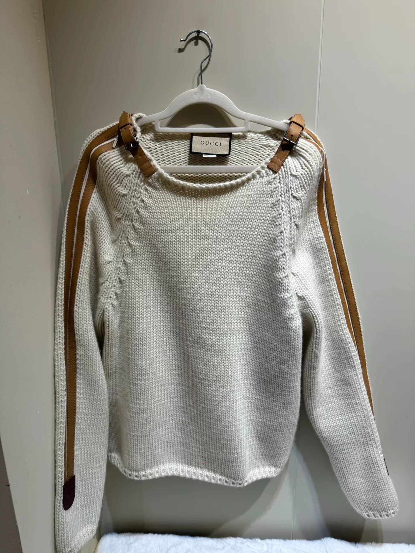 Gucci Gucci Leather Strap Wool Pullover Size US M / EU 48-50 / 2 - 1 Thumbnail