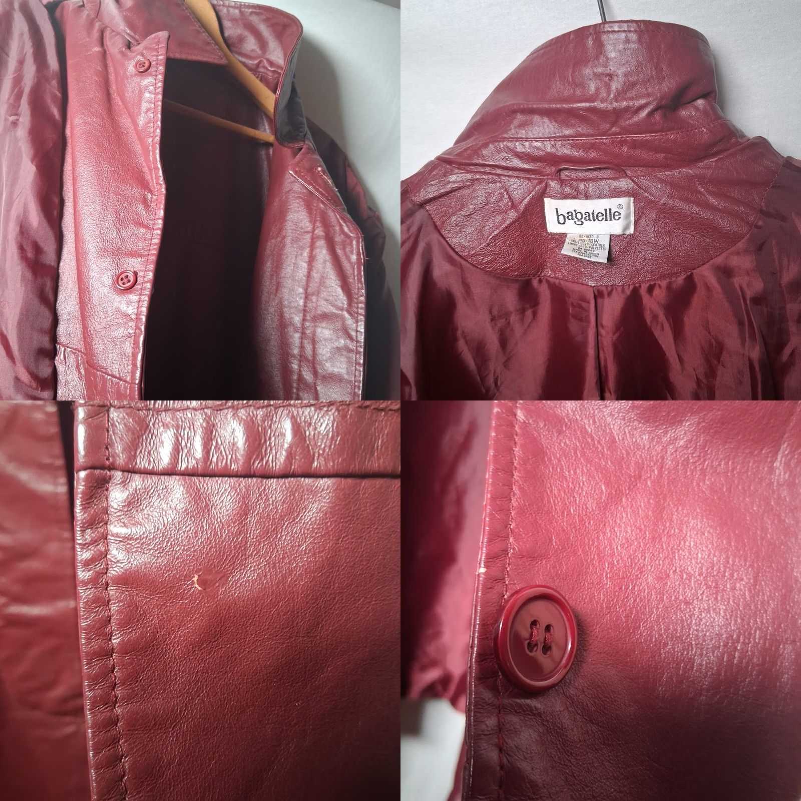 Vintage VINTAGE Bagatelle Jacket Leather Burgundy Button Up Belted Adult Womens Size 18 Size XXL / US 16-18 / IT 52-54 - 11 Thumbnail