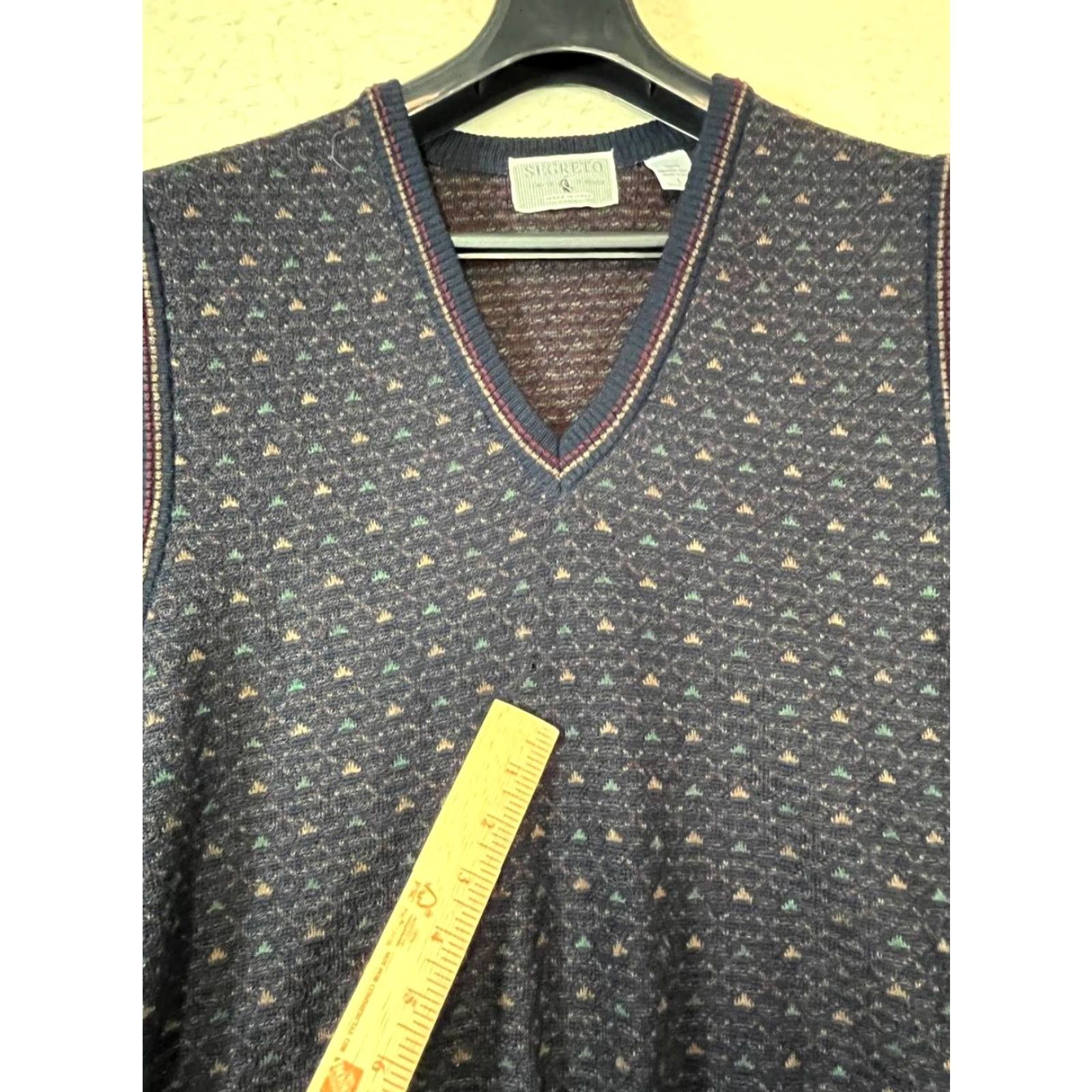 Vintage Segreto Vest Men L Wool Blue V-Neck 100% Merino Wool Sweater Vintage Preppy Granpa Style Size US L / EU 52-54 / 3 - 5 Thumbnail