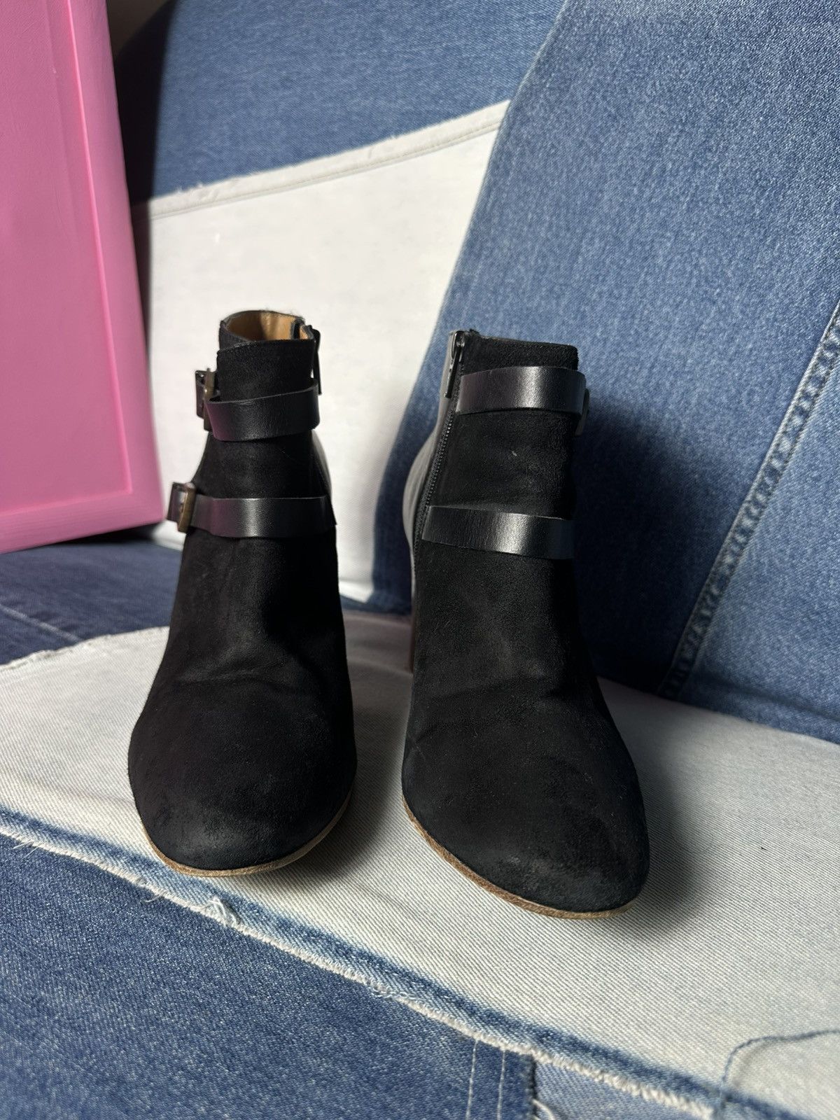 Sezane Sezane Ankle Boots Suede Leather Block Heels Buckle Strap Size US 9 / IT 39 - 3 Thumbnail