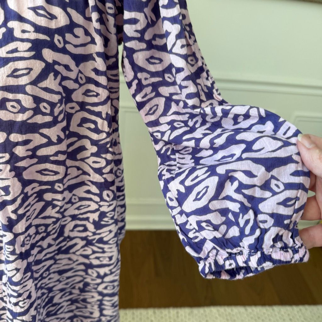 Other Hiho Purple Abstract 3/4 Sleeve Elastic Neck Cuff Shift Dress Cotton M Size M / US 6-8 / IT 42-44 - 4 Thumbnail