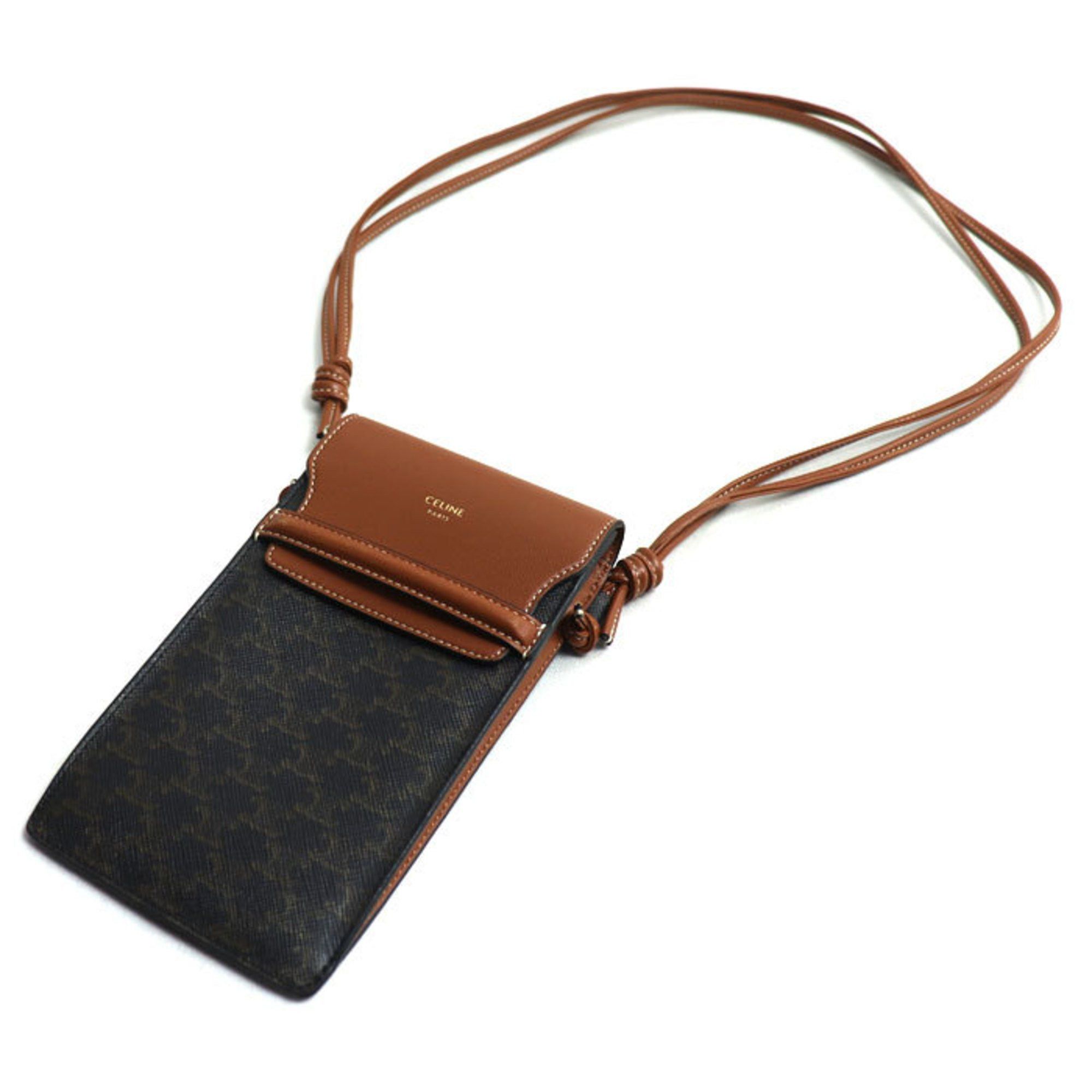 CELINE Triomphe Flap Mobile Pouch Shoulder Bag Tan 10G332CQD.04LU Women's