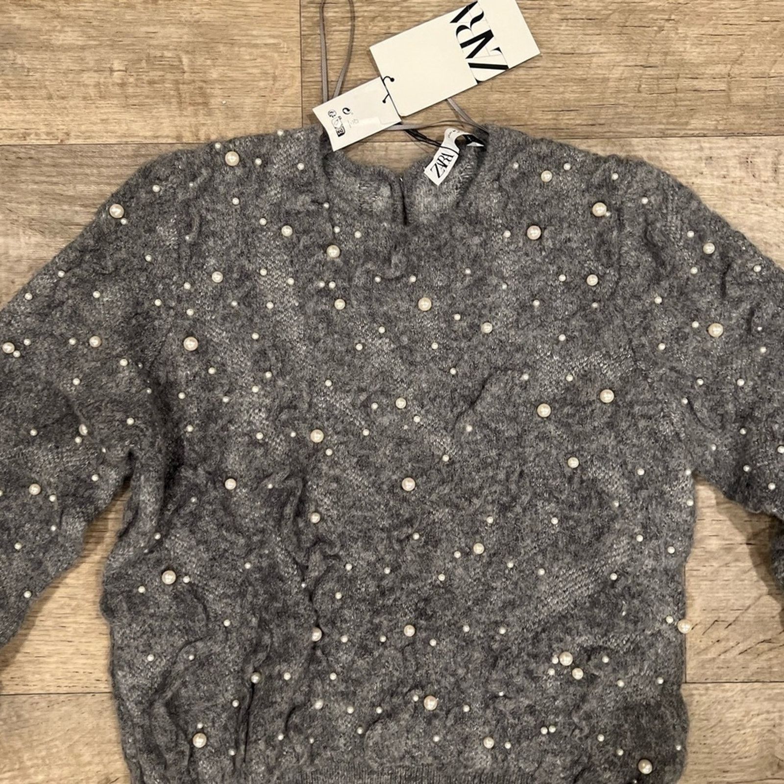 Zara Zara Pearl Wool-Blend Gray Sweater NWT Size L / US 10 / IT 46 - 13 Thumbnail
