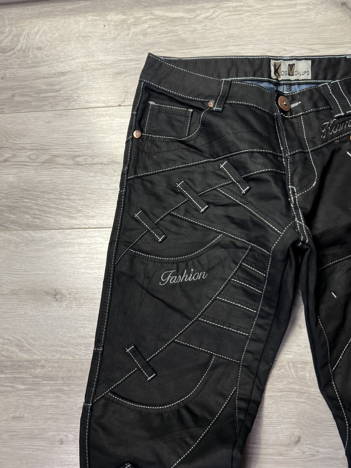 Japanese Brand Vintage Y2K K&M Kosmo Lupo Embroidered Logo Hard Wear Jeans Size US 32 / EU 48 - 5 Thumbnail