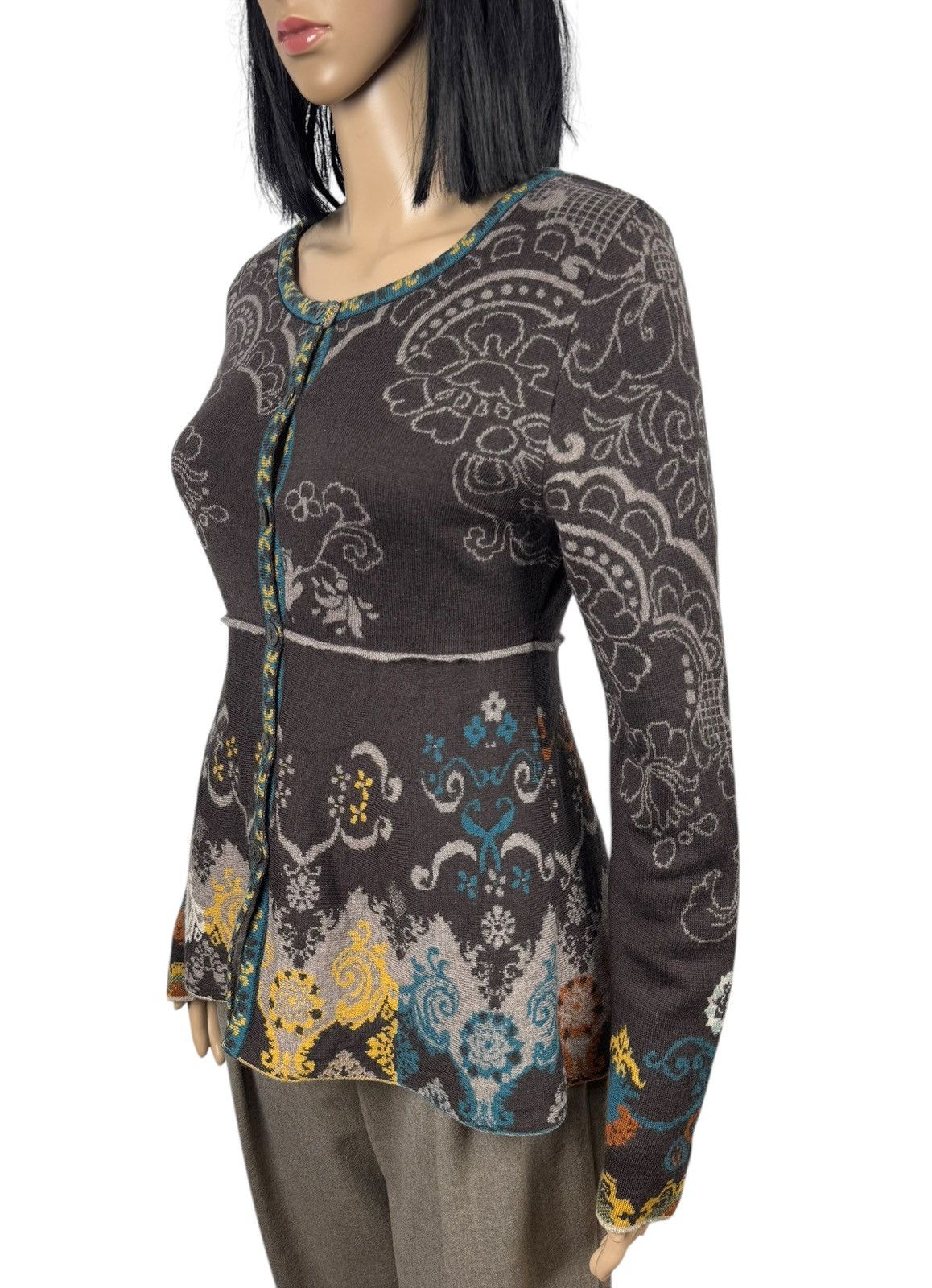 Designer Ivko Wool Cardigan Button Up Embroidered Flowers Printed Size L / US 10 / IT 46 - 4 Thumbnail