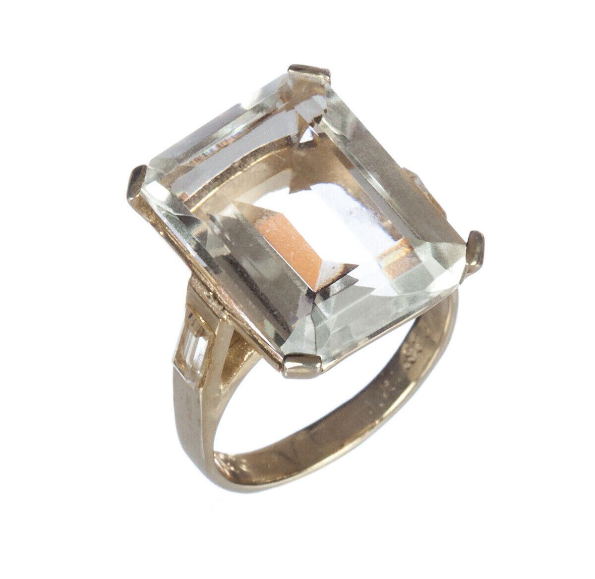Designer 14kt Gold Vermeil Silver Emerald Cut Quartz Cocktail Ring Size ONE SIZE - 1 Thumbnail