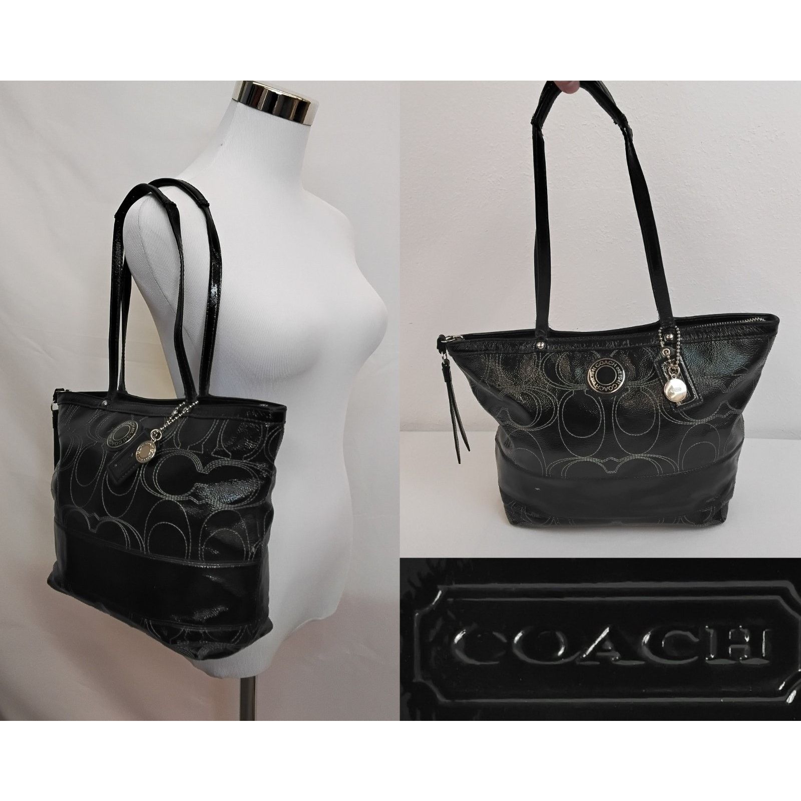 Coach Coach Signature Stitch Tote Bag Black Patent Leather Size ONE SIZE - 1 Thumbnail