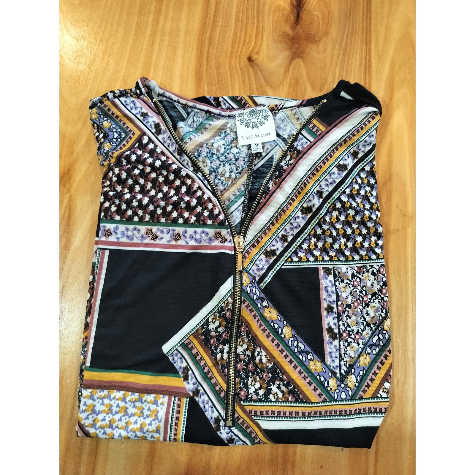 Other Late August Patchwork Print Zip Front Short Sleeve Top S Size S / US 4 / IT 40 - 5 Thumbnail