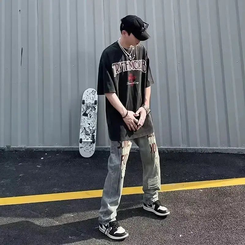 Japanese Brand Hip hop high street letter printed ripped jeans Size US 32 / EU 48 - 2 Thumbnail