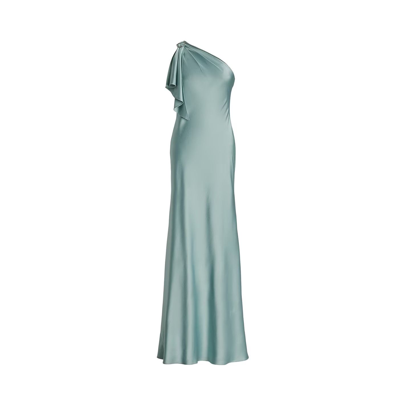 Lauren Ralph Lauren o1g2r1mq0825 Satin Charmeuse One-Shoulder Gown Soft Laurel Size L / US 10 / IT 46 - 1 Thumbnail
