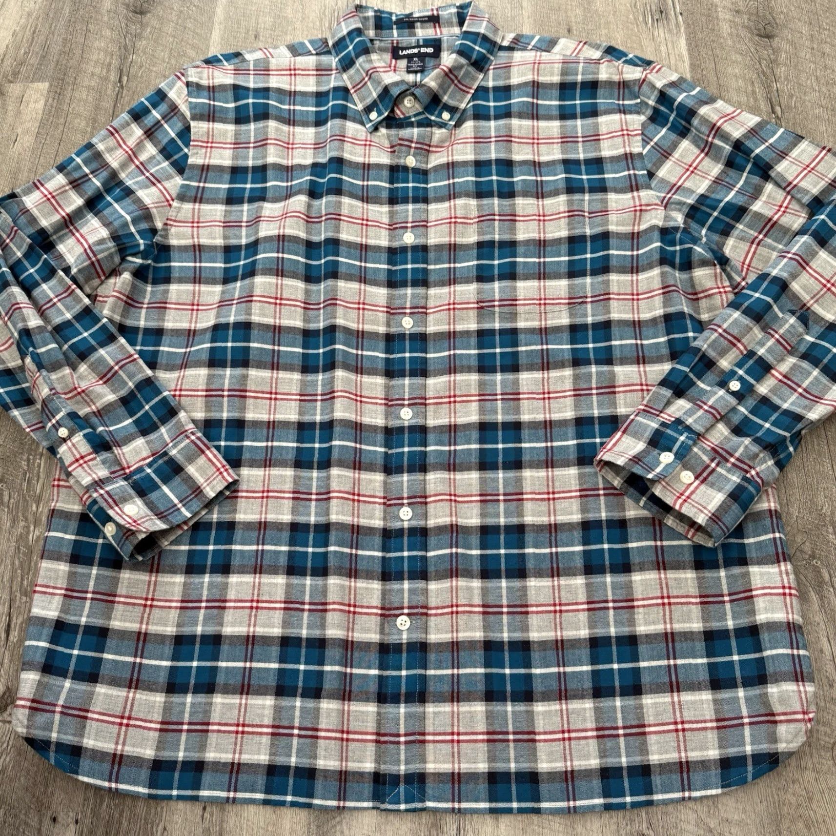 Lands' End Lands' End Sail Rigger Oxford Shirt Mens XL Teal Gray Check Traditional Fit Size US XL / EU 56 / 4 - 3 Thumbnail