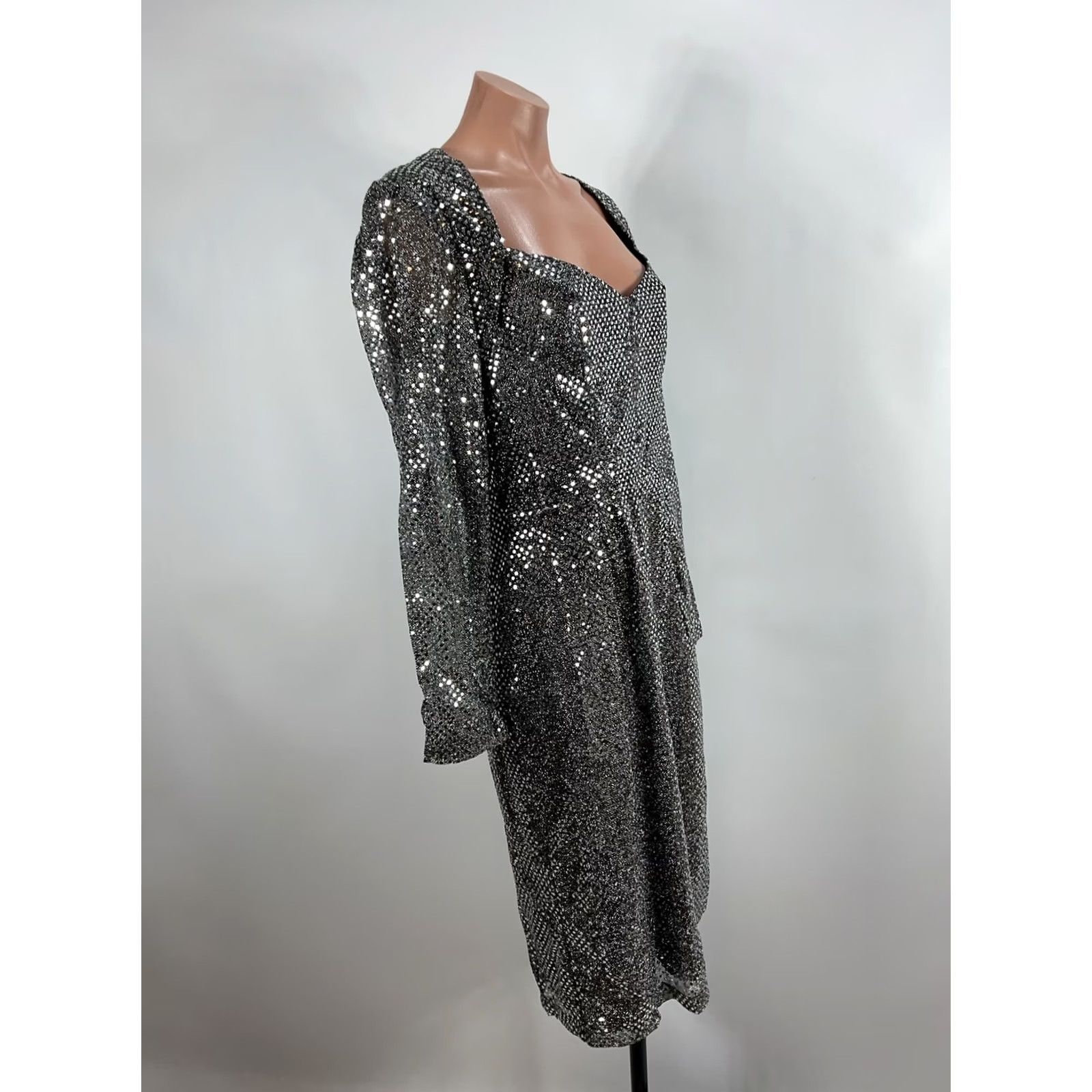Vintage VTG 80s Handmade Silver Sequin Lamé Illusion Sleeve PROM Evening NYE Dress M/L Dress Size M / US 6-8 / IT 42-44 - 4 Thumbnail