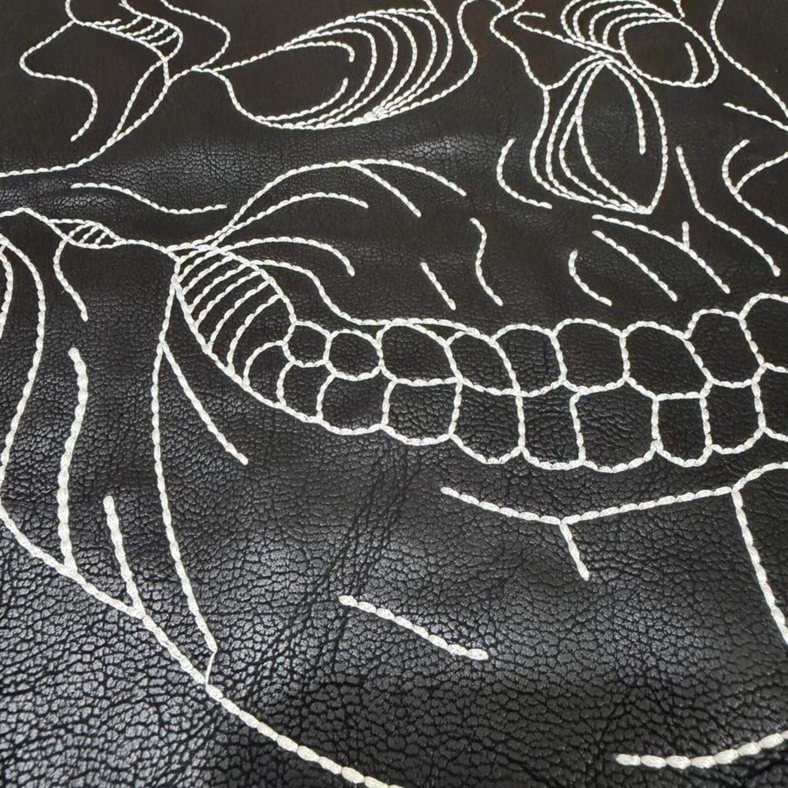 Ed Hardy Black leather jacket with white skull stitching design Size US L / EU 52-54 / 3 - 5 Thumbnail