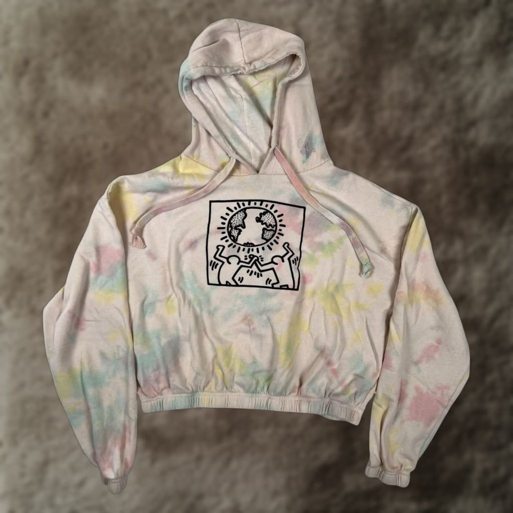 Vintage Keith Haring Hoodie Womens L Tie-Dye Fleece Pullover Graphic Batik Art Crew Neck Hooded I Imagine Size L / US 10 / IT 46 - 1 Thumbnail