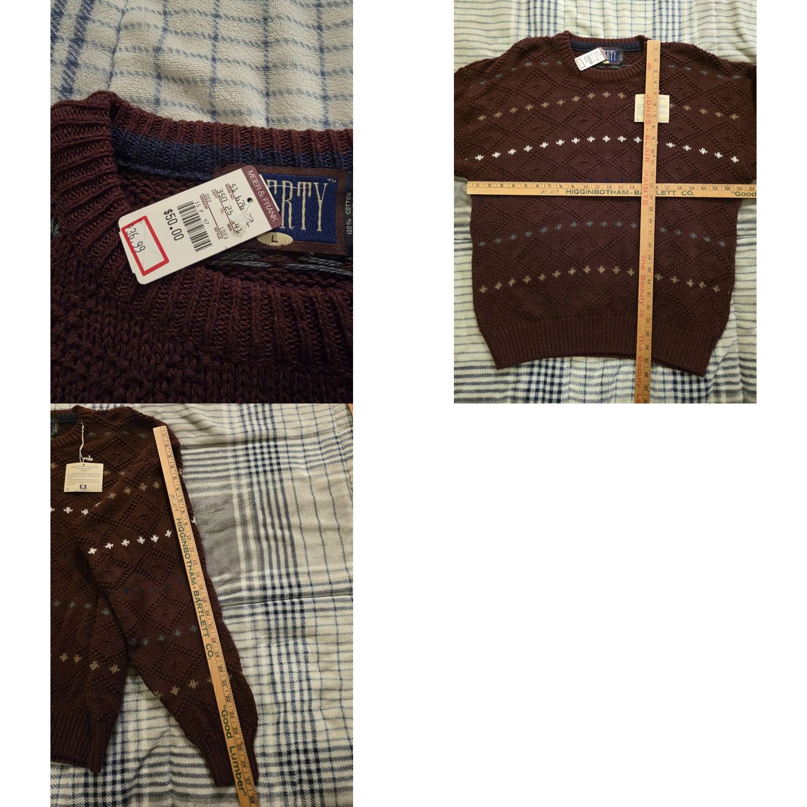 Vintage VINTAGE Liberty Chunk Knit Sweater Grandpa Maroon Men's Large Deadstock NWT USA Size US L / EU 52-54 / 3 - 8 Thumbnail
