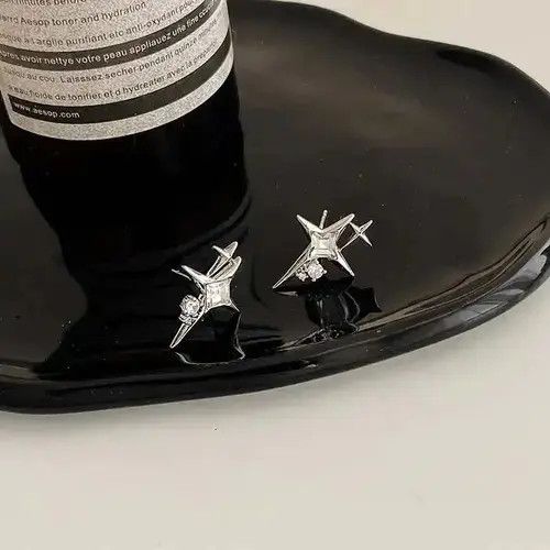 Japanese Brand Crystal Star Stone Earrings Gothic Punk Chrome Jewelry Spike Size ONE SIZE - 2 Thumbnail