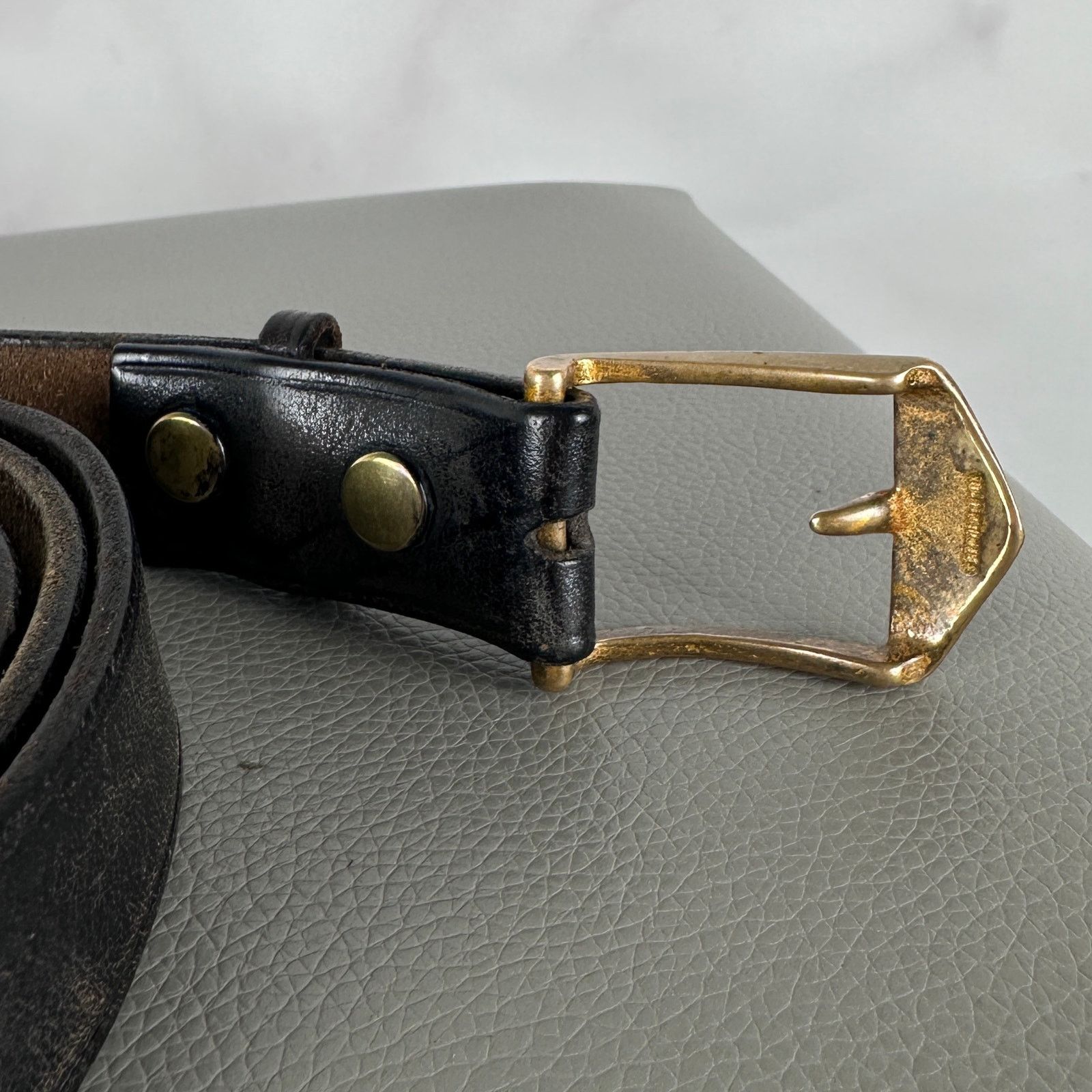 Vintage Vintage Leather Belt & Brass Buckle Size 38 - 2 Thumbnail