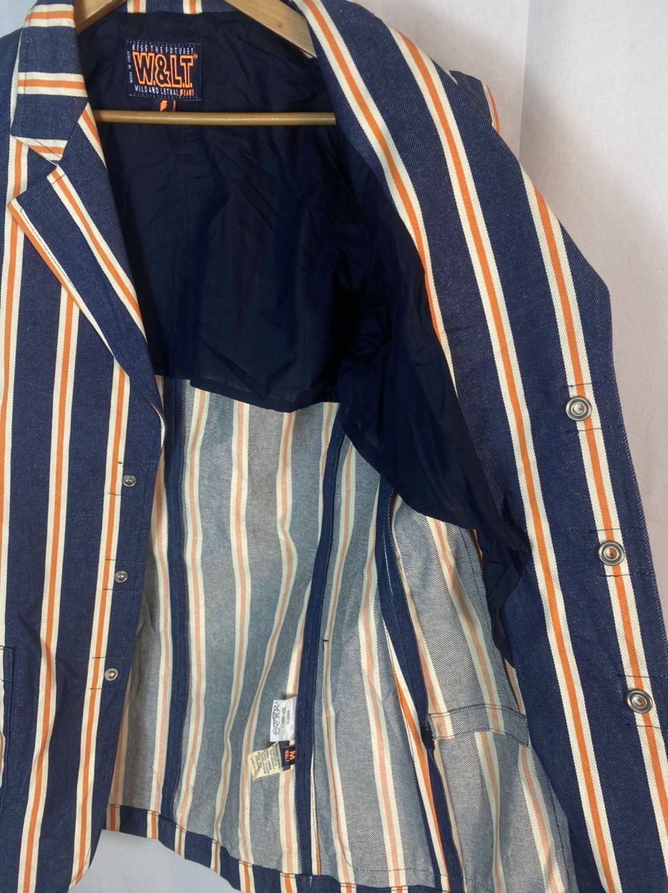 Designer × W&LT × Walter Van Beirendonck 🔥RARE🔥Vintage W&.L.T denim stripe snap button blazer jacket Size US S / EU 44-46 / 1 - 11 Thumbnail