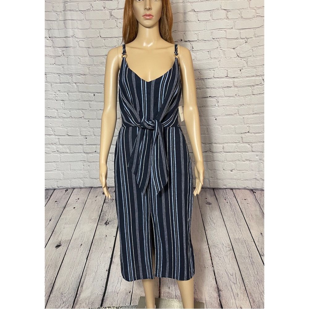 Ellen Tracy NWT New $129 Ellen Tracy Tie Front Linen Blend Navy Stripe Size XS / US 0-2 / IT 36-38 - 3 Thumbnail