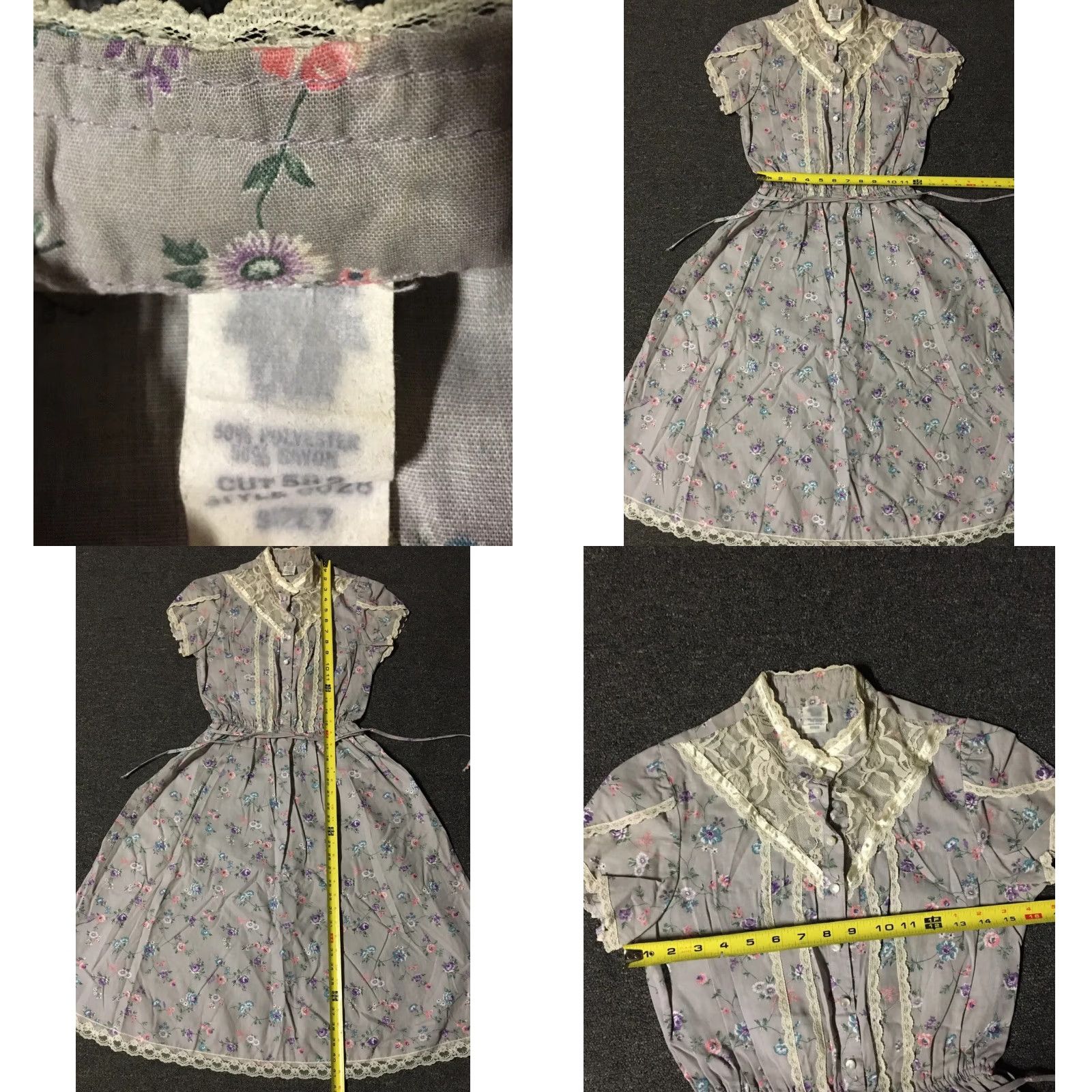 Folk VINTAGE Floral Prairie Dress 7 Purple Boho Lace Cottagecore Country Hippie Folk 70s Size M / US 6-8 / IT 42-44 - 8 Thumbnail