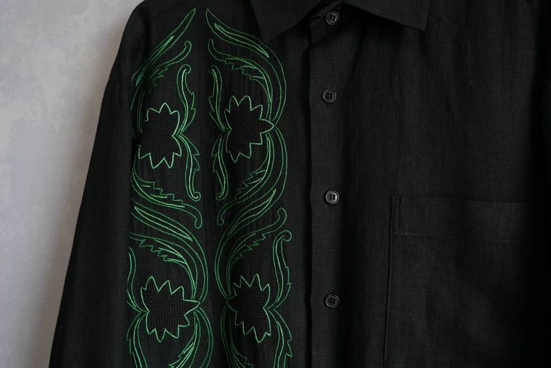 Yohji Yamamoto Yohji Yamamoto 98SS Linen Vermilion Button Embroidered Flor Size US M / EU 48-50 / 2 - 2 Thumbnail