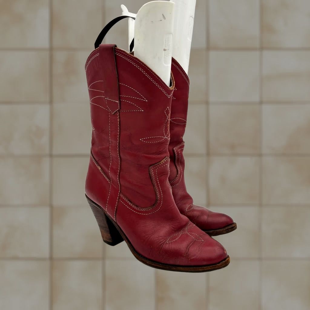 Vintage VINTAGE Women's 8 Red Western Boots Bootie Heeled Cowboy Size US 8 / IT 38 - 1 Thumbnail