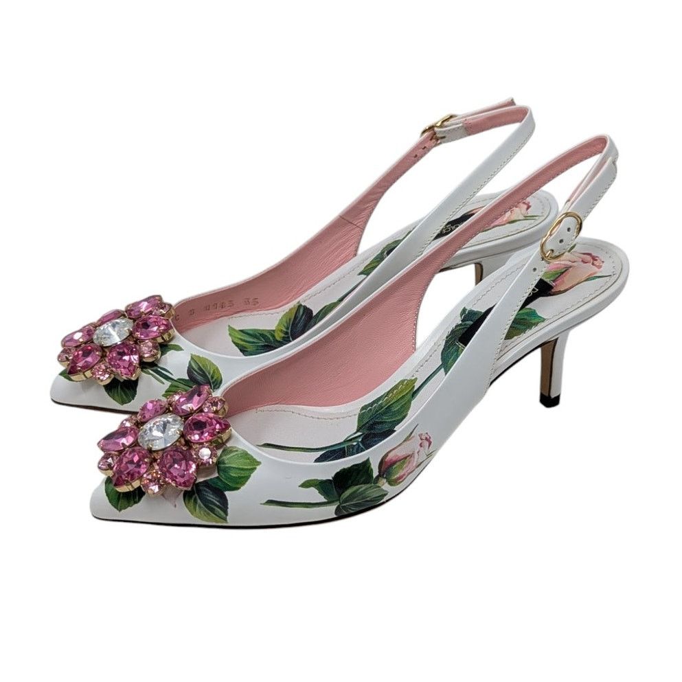 Dolce & Gabbana Dolce & Gabbana Jeweled Bellucci Floral Heels White Pink Size US 5 / IT 35 - 1 Thumbnail