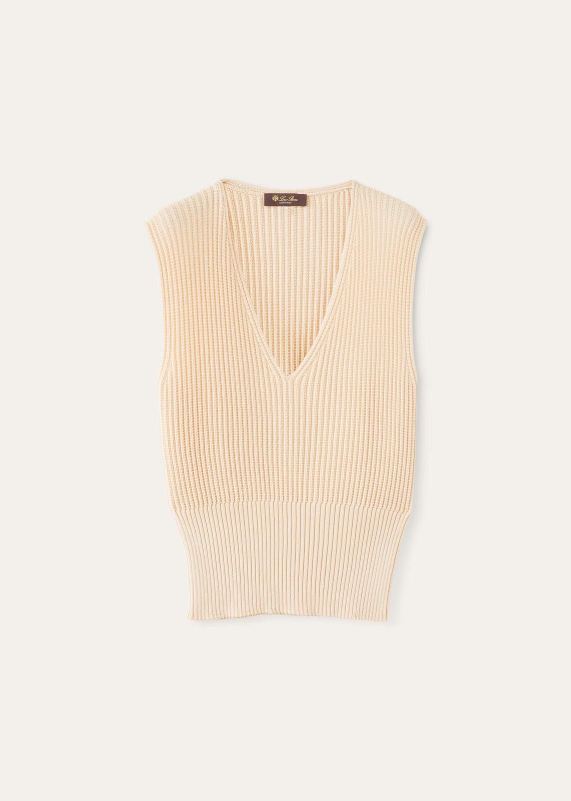 Loro Piana o1srvl11e0125 FAN6263 Ikeda V-Neck Vest in Cream Size M / US 6-8 / IT 42-44 - 1 Thumbnail