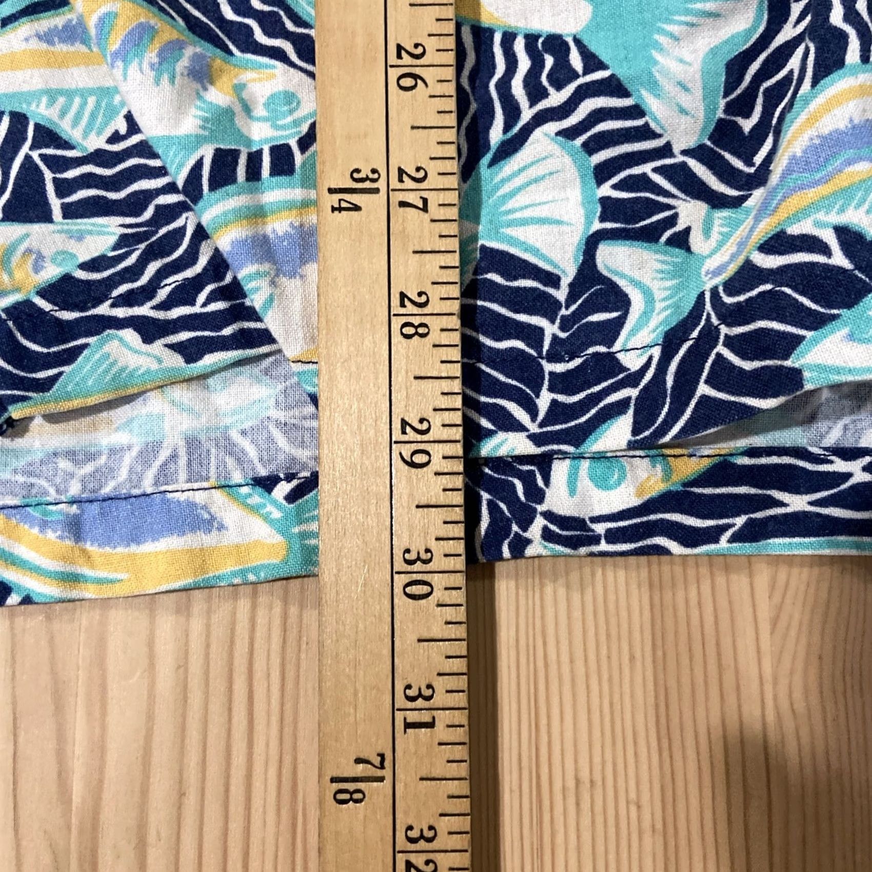 FLAX Columbia Button-Up Shirt Men M Short Sleeve Collared Fish Print Multicolor Flax Rayon Pocket Casual Workwear All Seasons Size US 31 - 3 Thumbnail