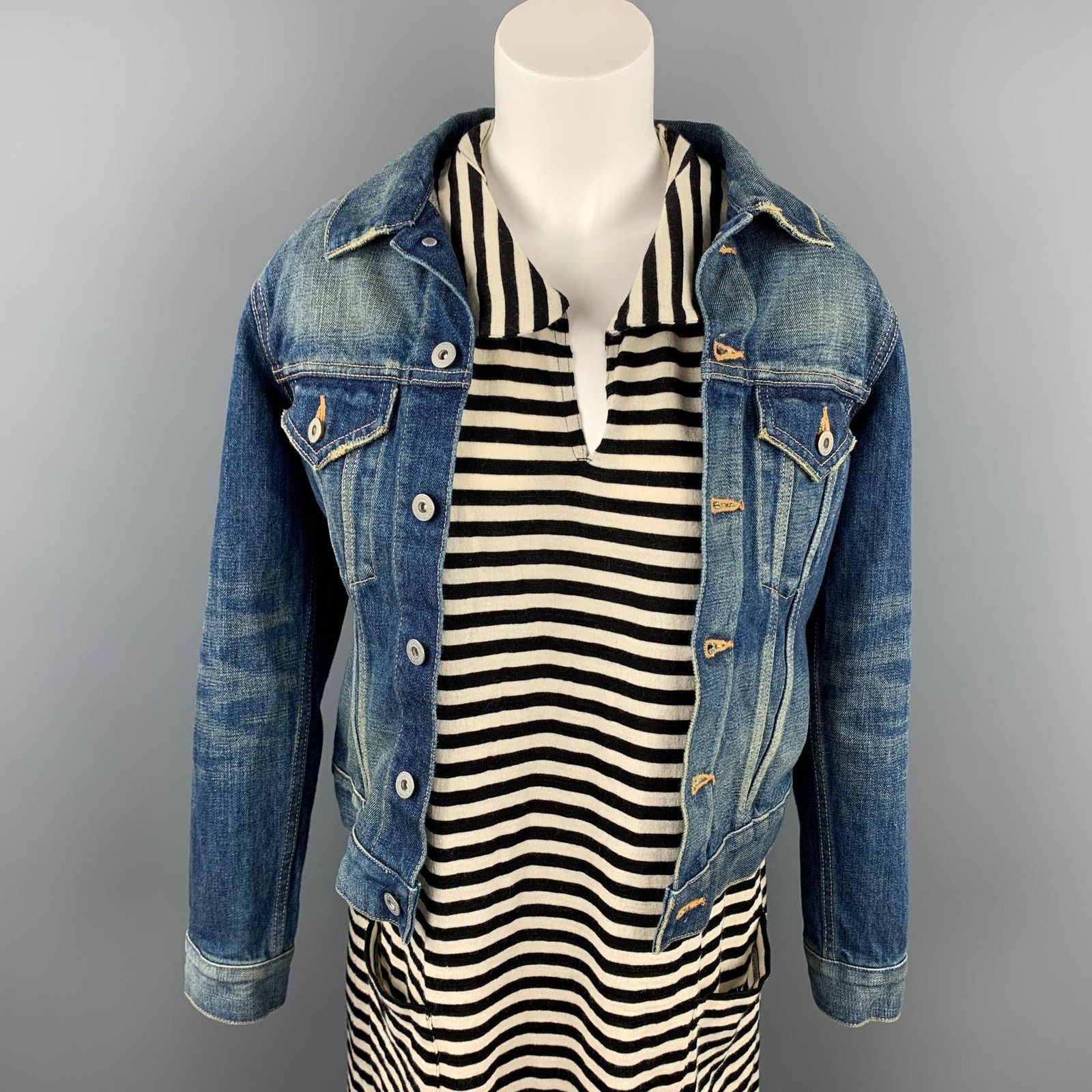Junya Watanabe S Black & White Stripe Jersey Layered Denim Jacket Dress Size S / US 4 / IT 40 - 2 Thumbnail