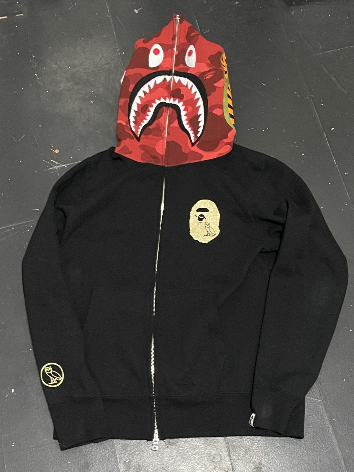 image of A Bathing Ape Shark Tiger Camo Full Zip Gold Ovo Bape Head in Black, Men's (Size Small)