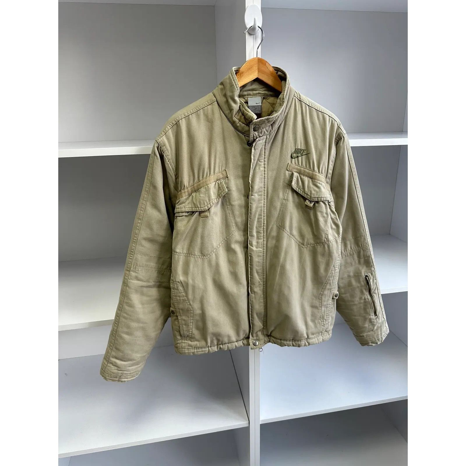 Nike VTG Nike Detroit Style Heavy Beige Bomber Jacket Size US L / EU 52-54 / 3 - 2 Thumbnail