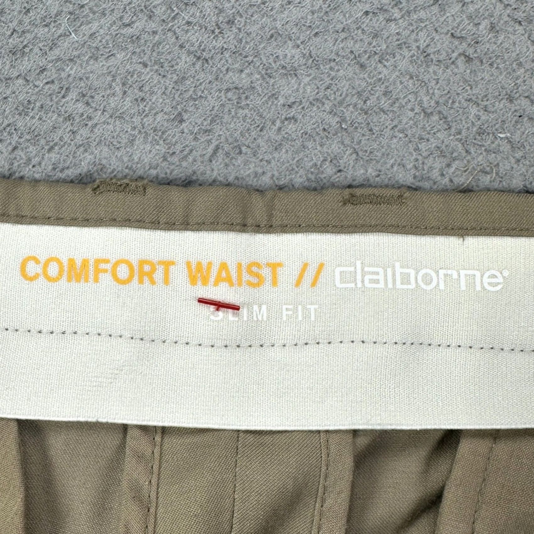 Liz Claiborne Claiborne Mens Pants Slim Fit Straight Comfort Waist Stretch Dress Tan 32X30 Size US 32 / EU 48 - 7 Thumbnail