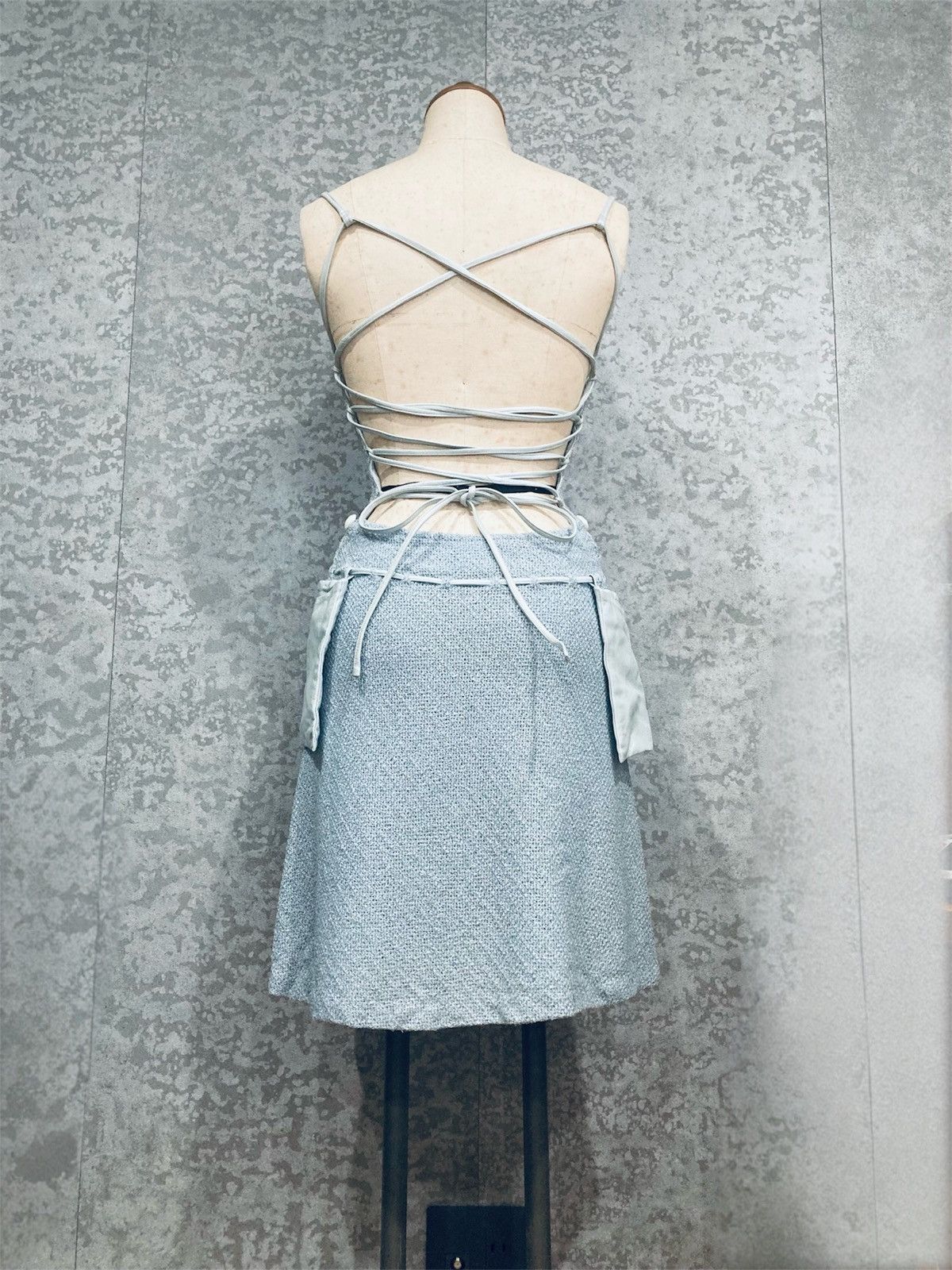 Japanese Brand 2000s Runway Open Back Knit Dress Lamb Leather Cord Y2K Size S / US 4 / IT 40 - 4 Thumbnail