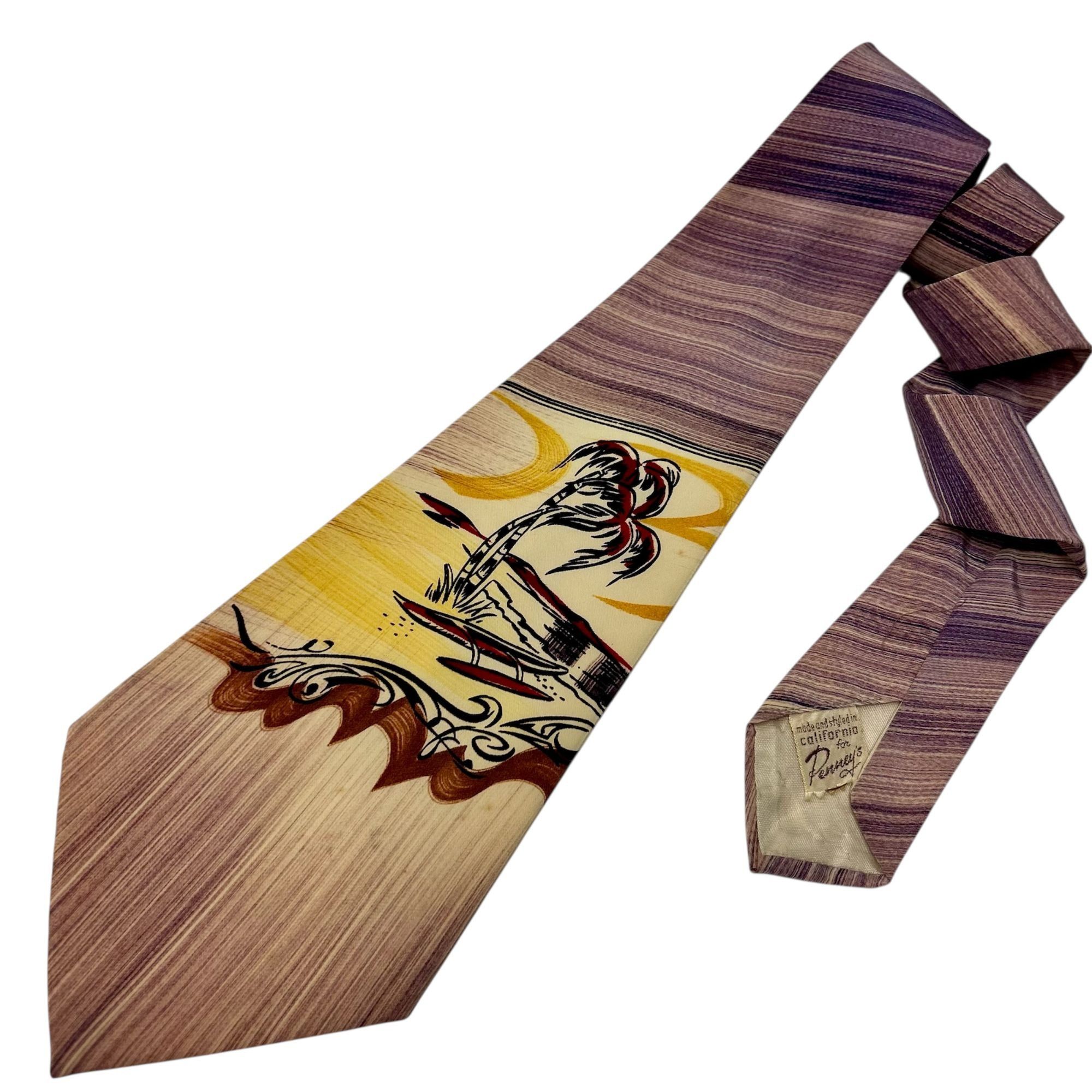 40's Hand Painted Penney's Silk CALIFORNIA SURFER Necktie