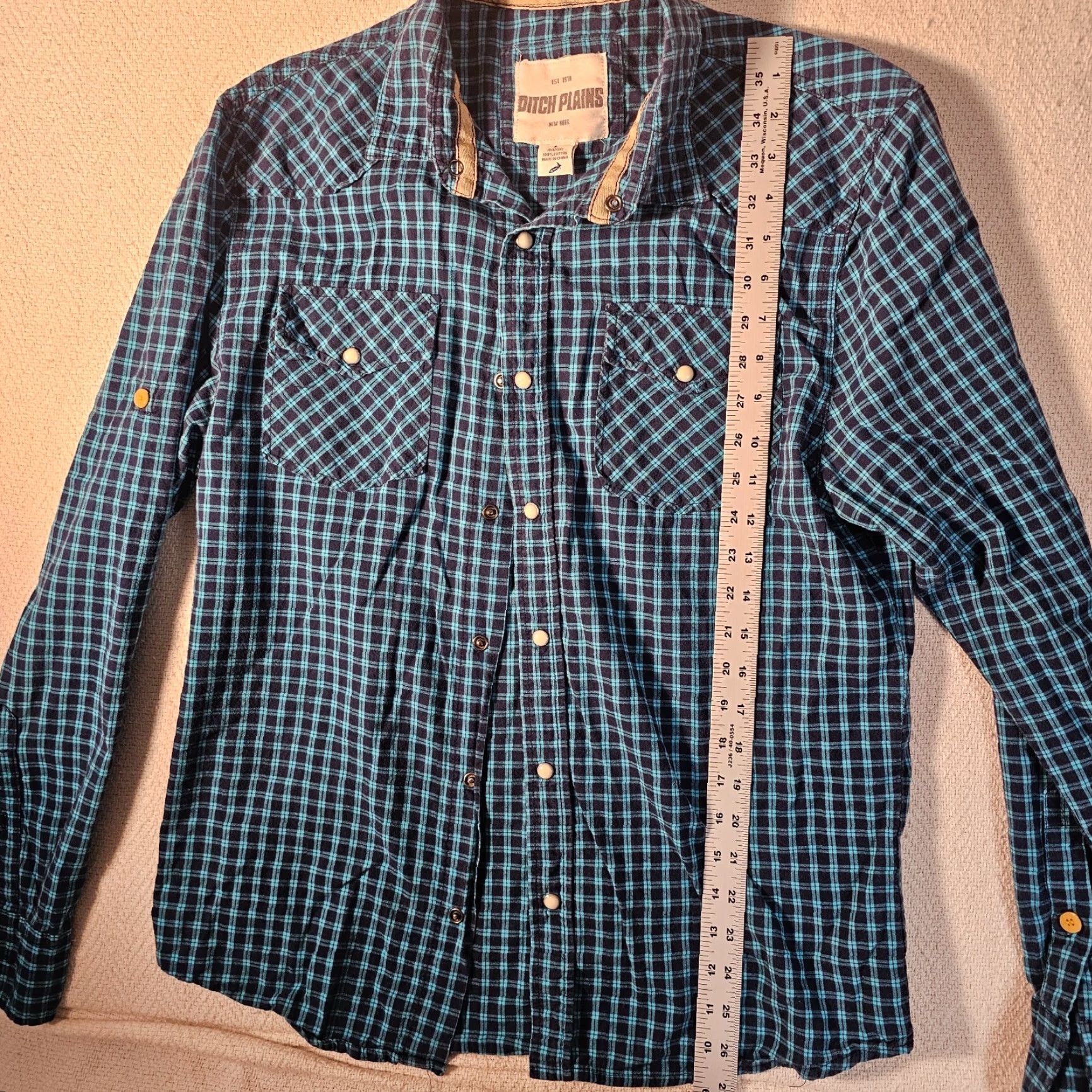 Vintage Ditch Plains Button-Up Shirt Men's Large Blue Green Plaid Cotton Long Sleeve Classic Western Size US L / EU 52-54 / 3 - 5 Thumbnail