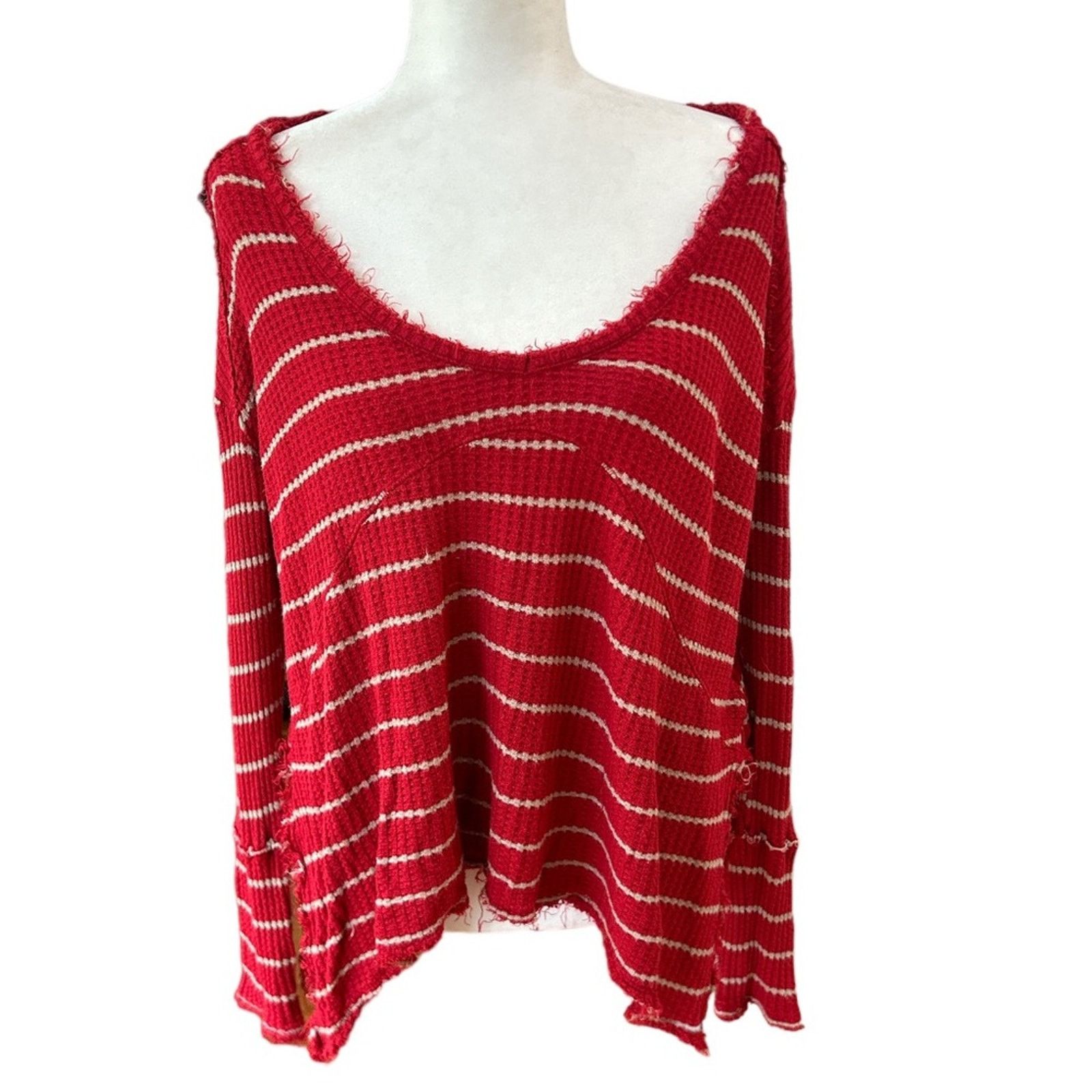 Free People Free People Top Womens Small Red Tan Stripe Grunge Boho Size S / US 4 / IT 40 - 2 Thumbnail