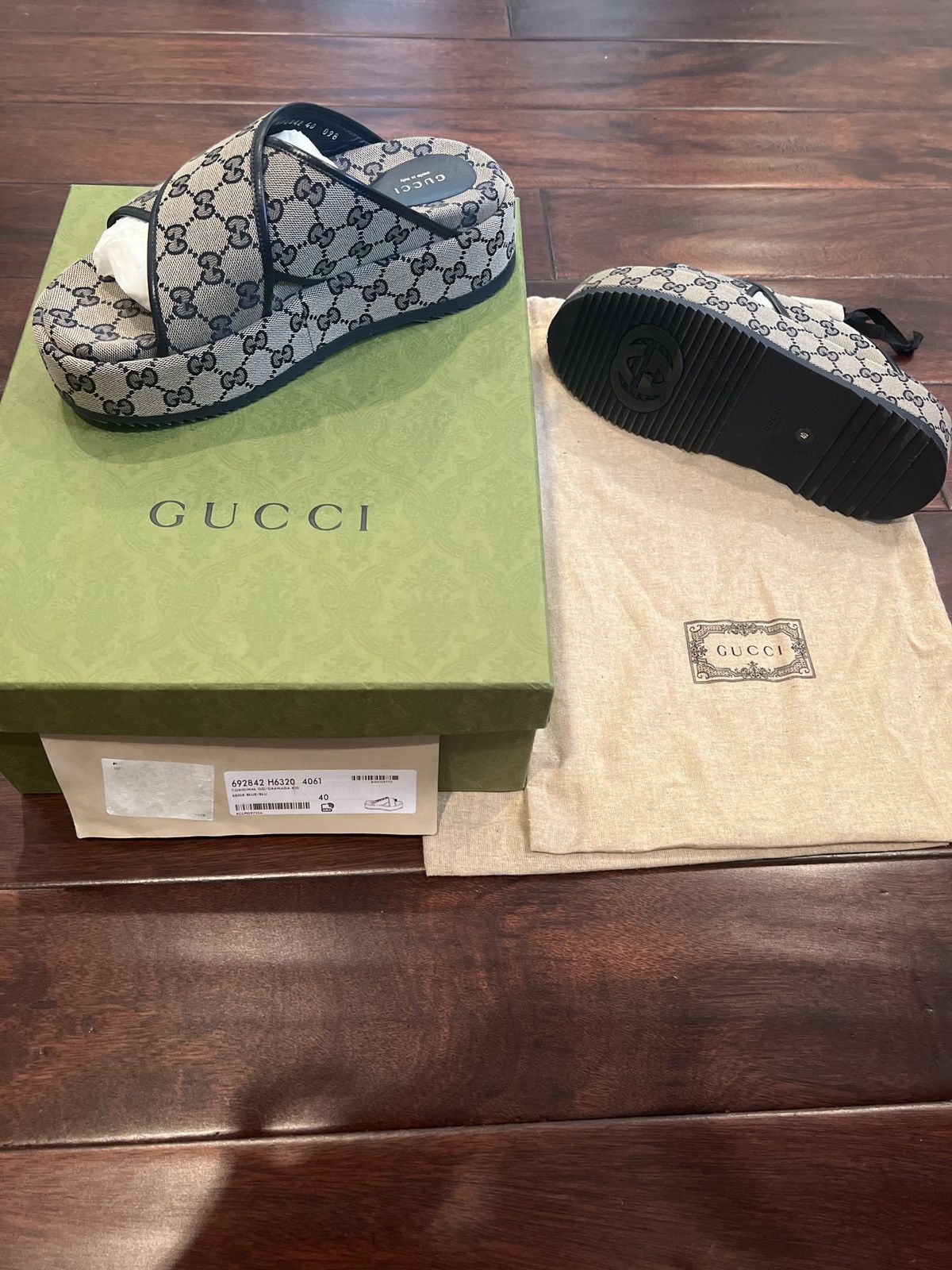 Gucci Monogram Criss Cross Platform Slide Sandals Size US 9.5 / IT 39.5 - 3 Thumbnail